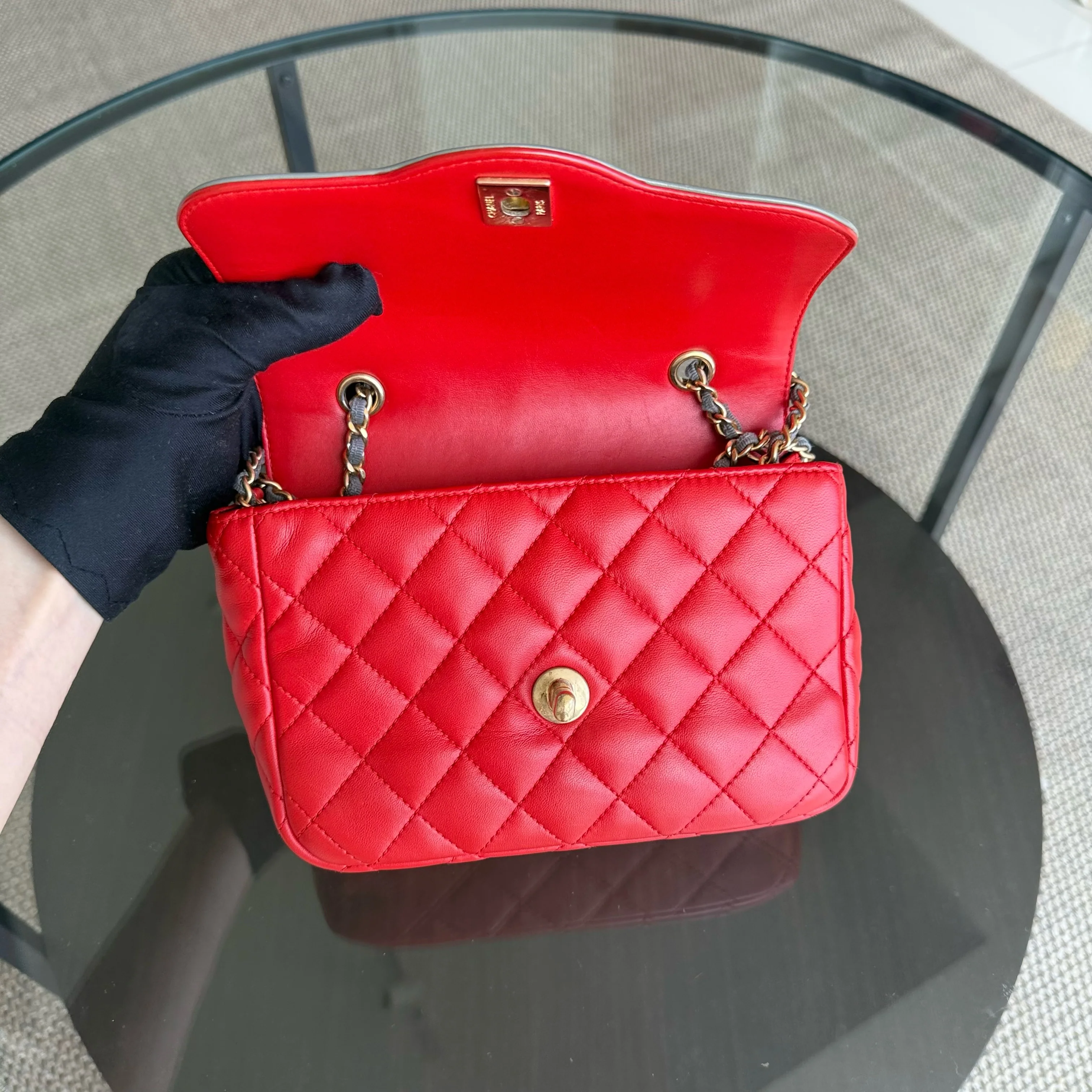 Chanel Seasonal Flap Two-Tone Quilted Lambskin Red Grey GHW No 23