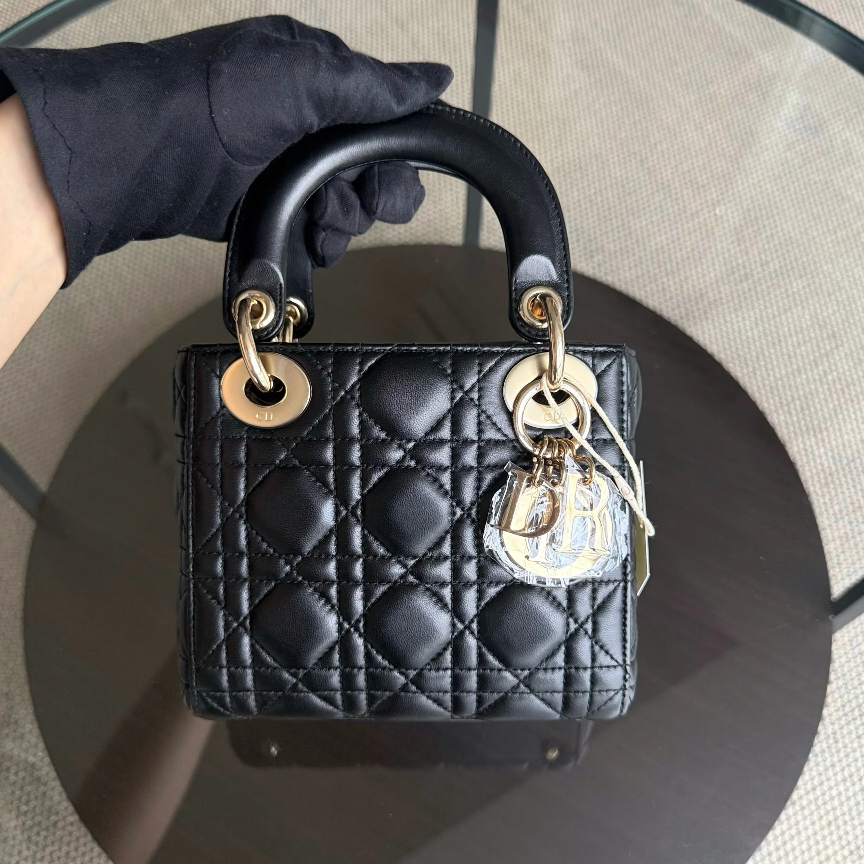 Dior Lady Mini - Cannage Lambskin Black Gold Hardware Chain Strap