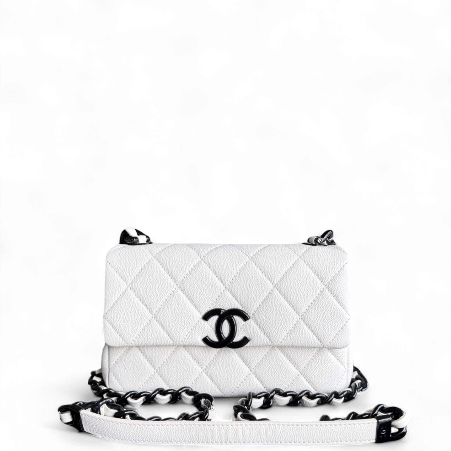 Chanel Seasonal Flap Small - Caviar My Everything Bag Quilted Grained Calfskin White Calfskin Black Hardware Series 30
