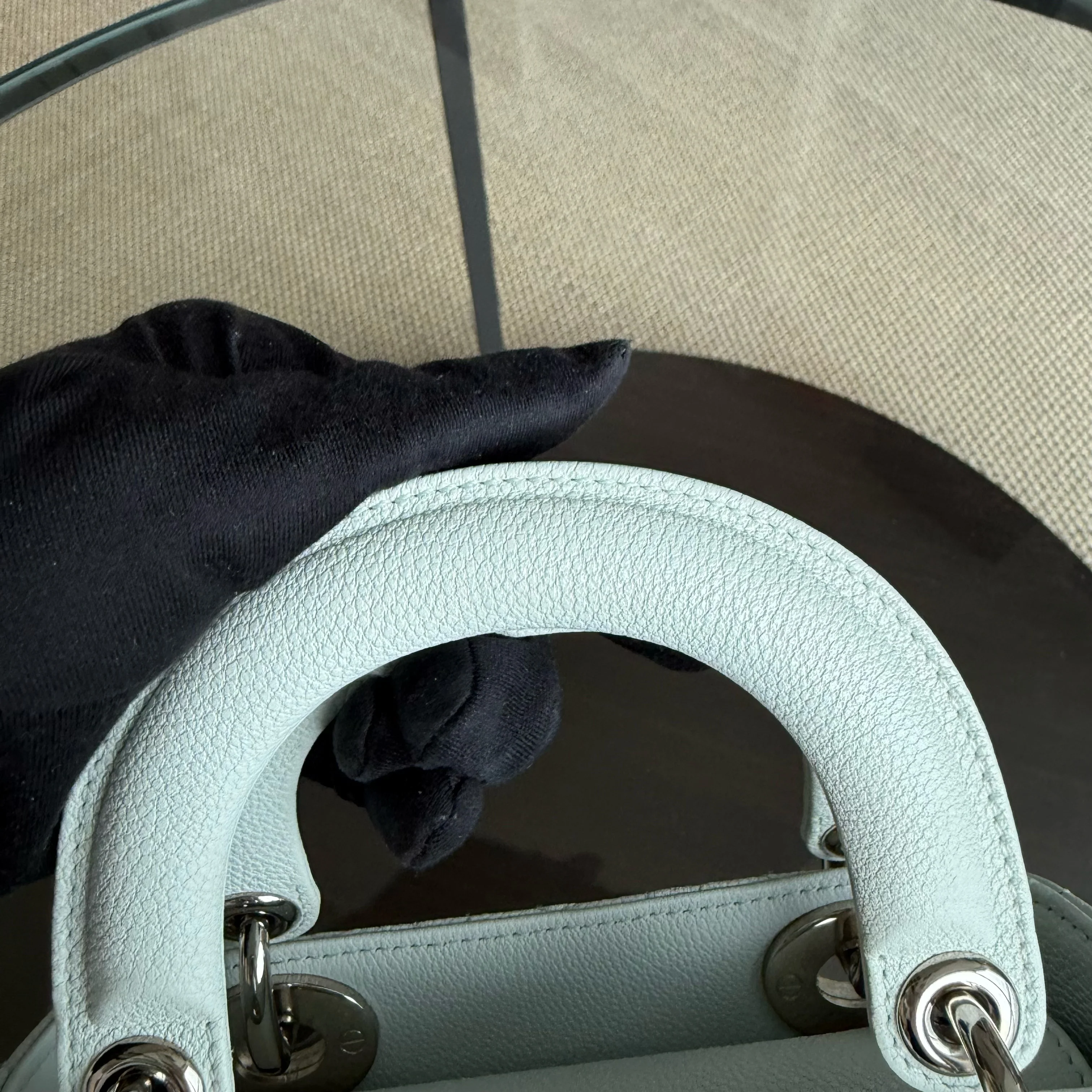 Dior Lady Mini - Grained Calfskin Cannage Glacier White Silver Hardware