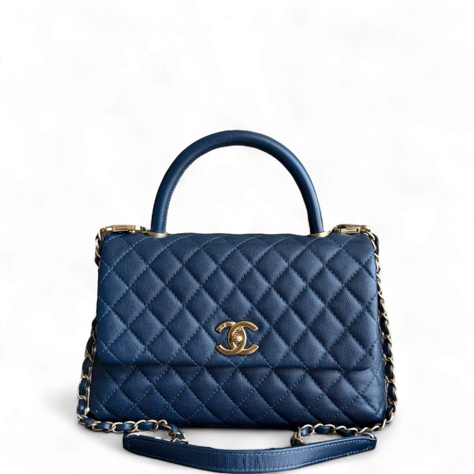 Chanel Coco Handle Medium - Caviar 29CM Quilted Dark Blue Gold Hardware Series 25