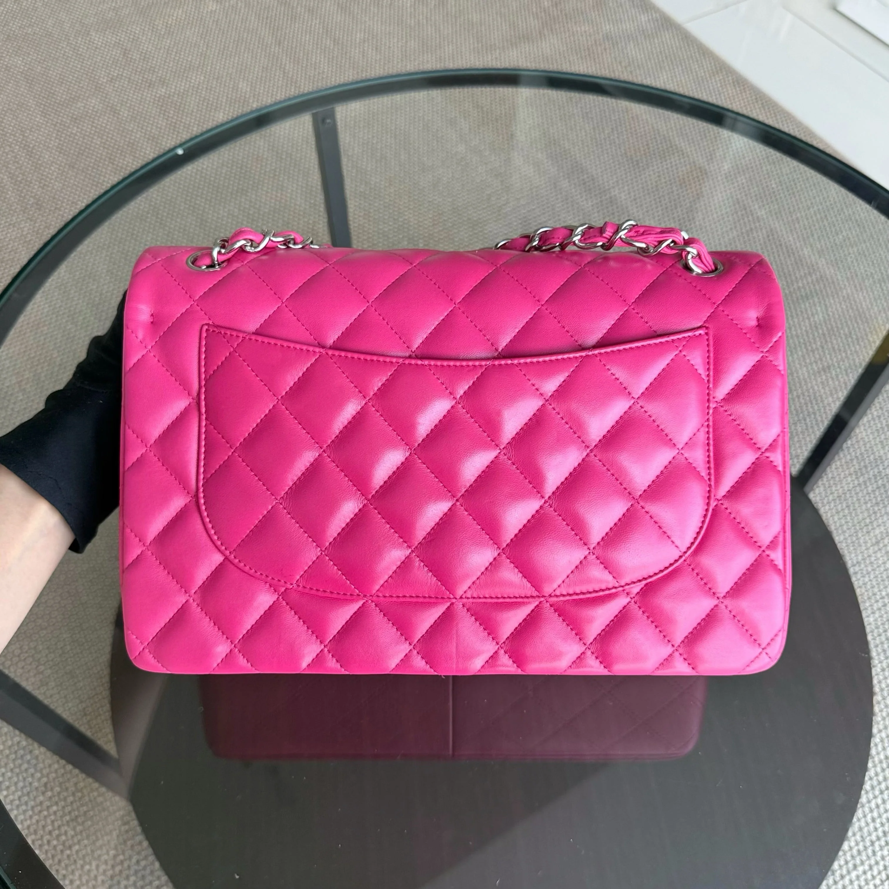 Chanel Classic Flap Jumbo - Double Flap 30CM Quilted Lambskin Pink Silver Hardware Series 19