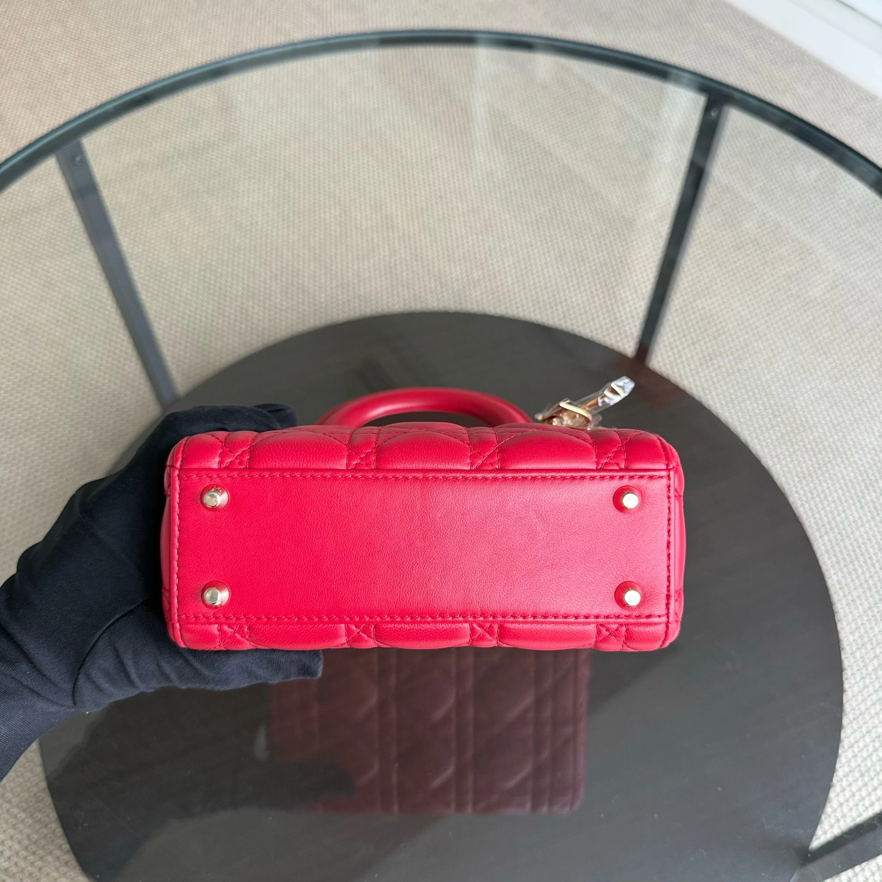 Dior Lady Mini - Cannage Lambskin Red Gold Hardware Adjustable Strap