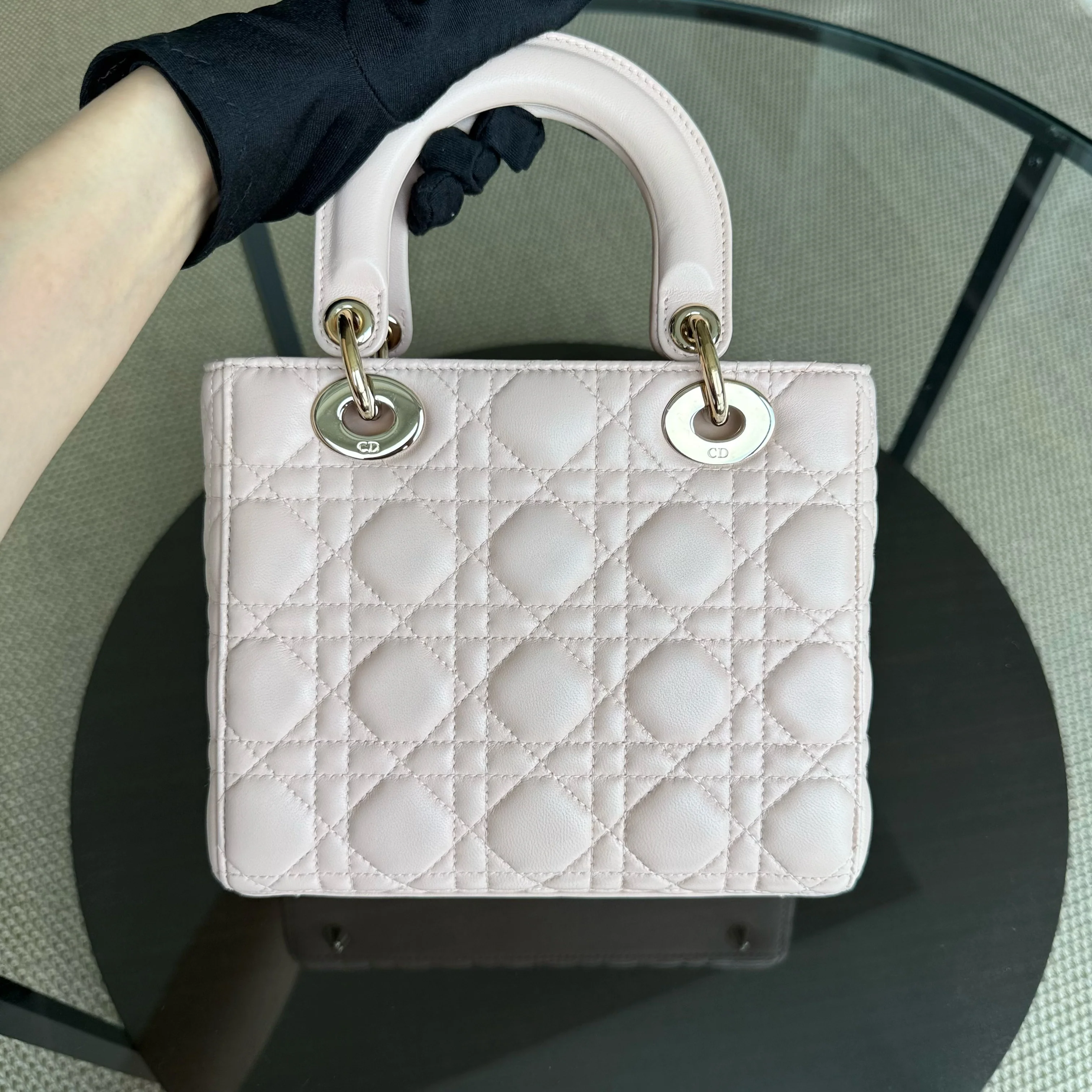 Dior Lady Small - Cannage Lambskin Light Pink Gold Hardware