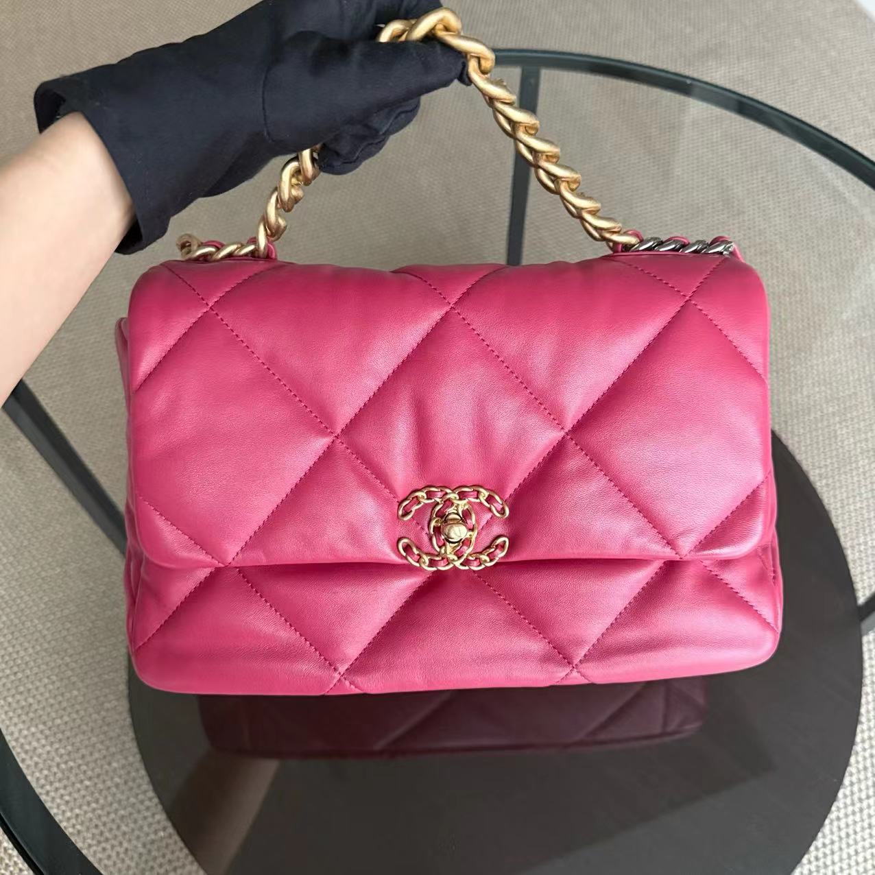 Chanel 19 Bag Medium - C19 Goatskin Hot Pink Two Tone Gold Hardware