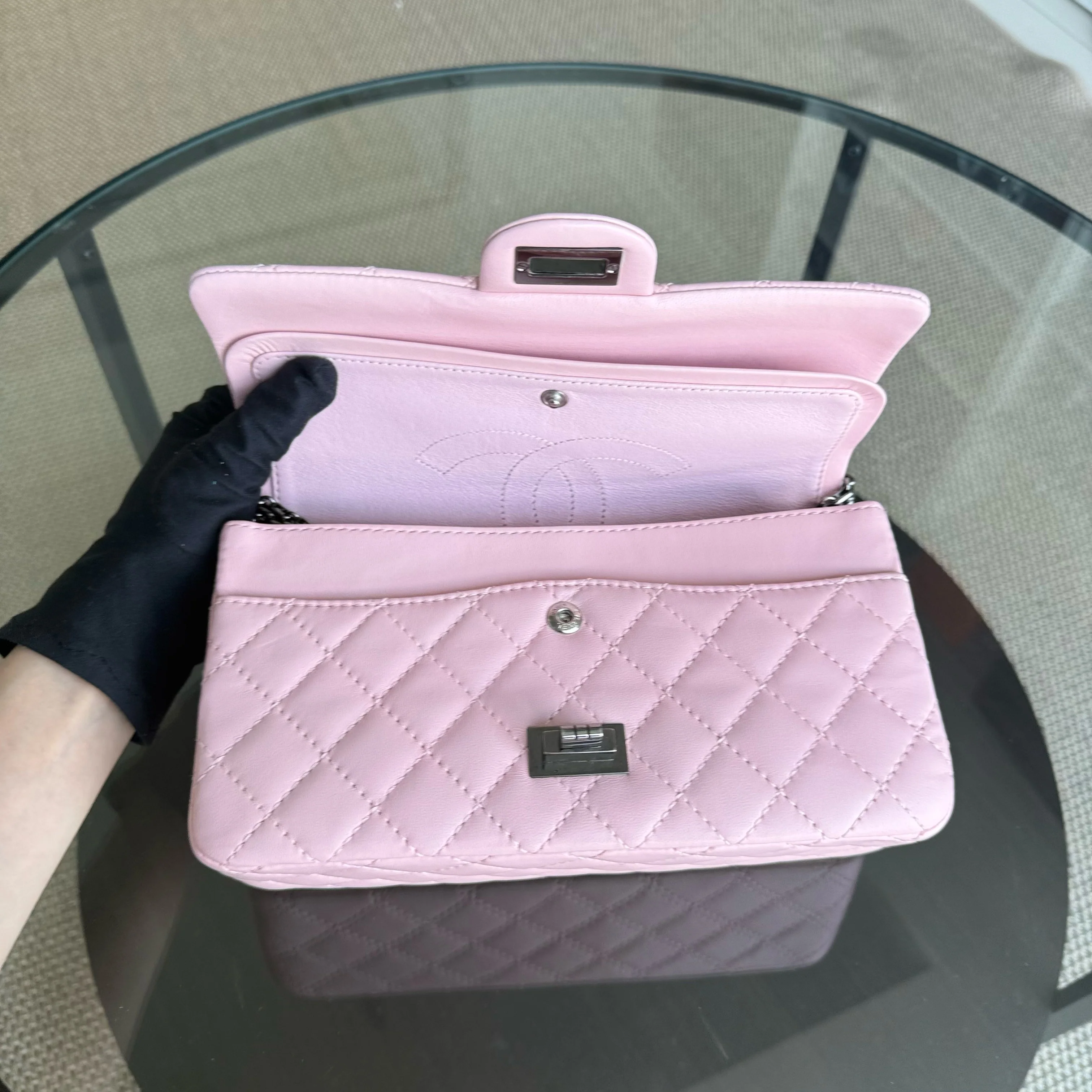 Chanel 2.55 Reissue 225 - 24CM Quilted Lambskin Sakura Light Pink Black Hardware Series 13