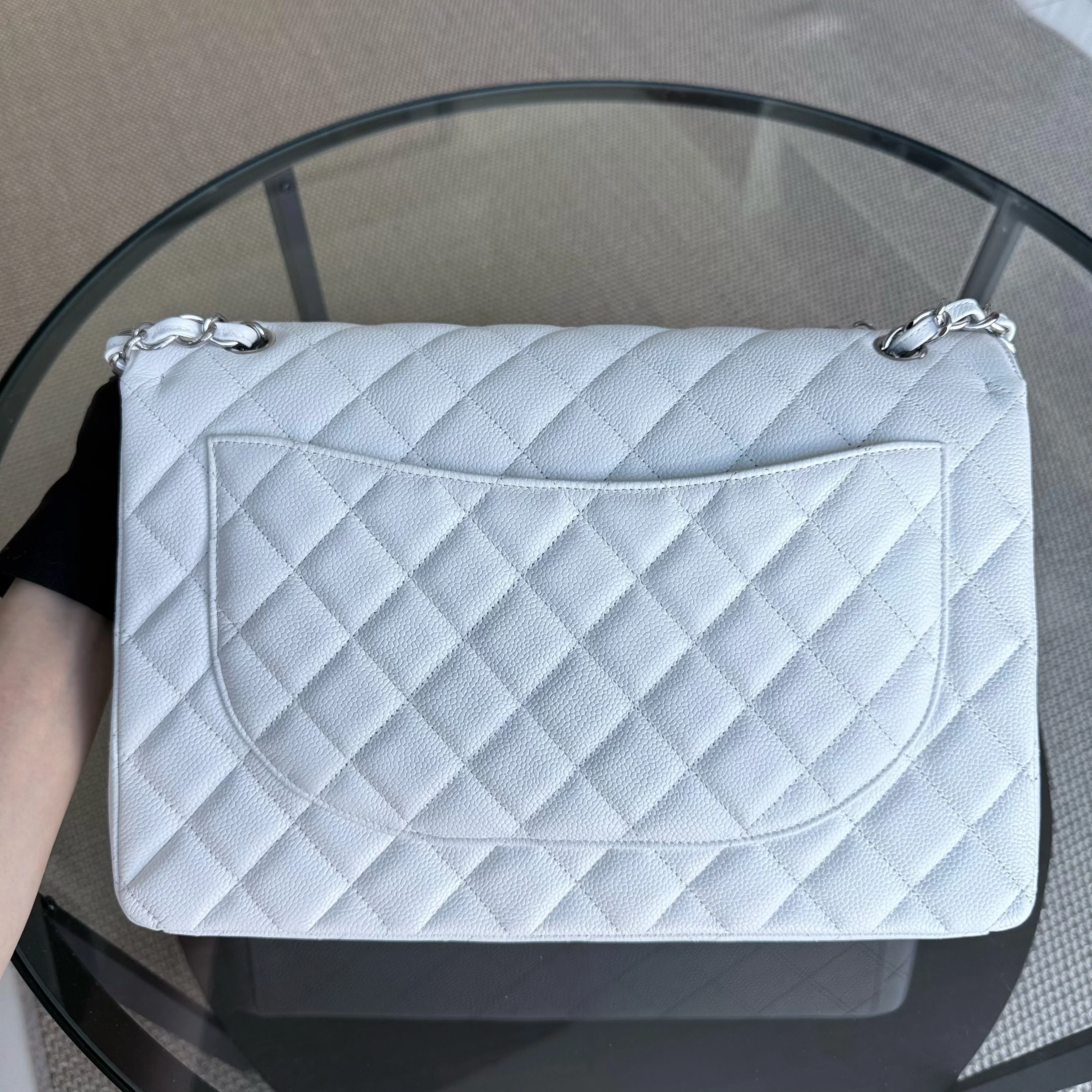 Chanel Classic Flap Maxi - Caviar Double Flap 33CM Quilted White Silver Hardware Series 14