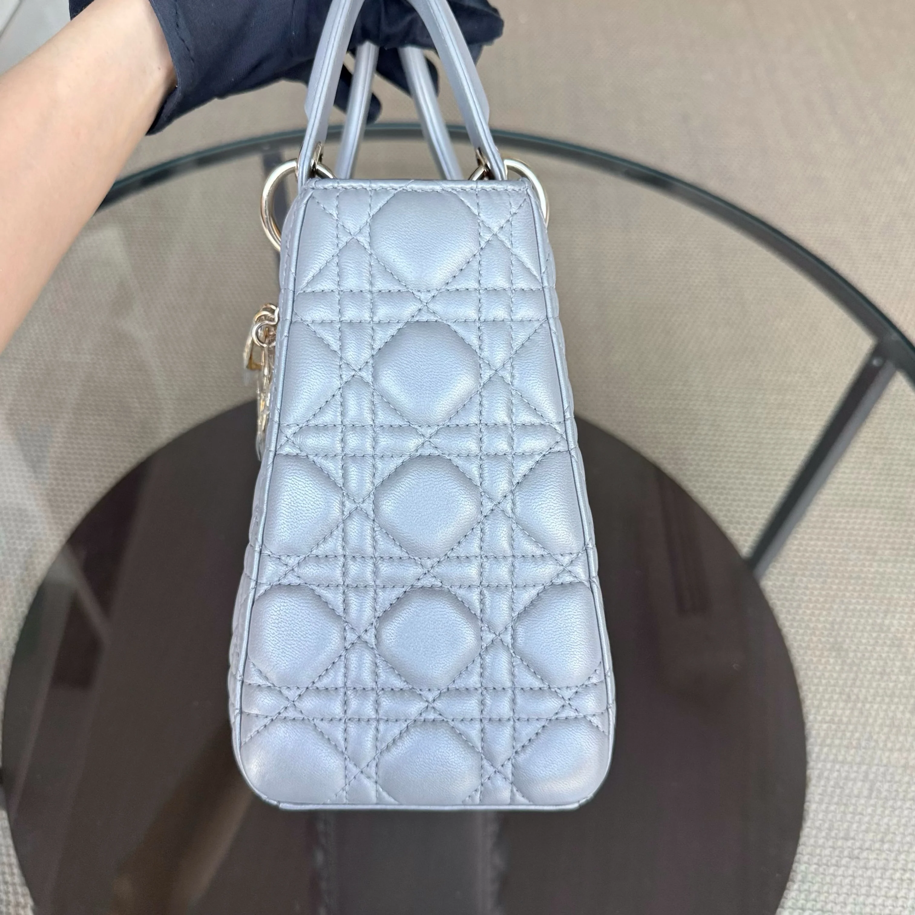 Dior Lady Medium - Canange Lambskin Gray Gold Hardware