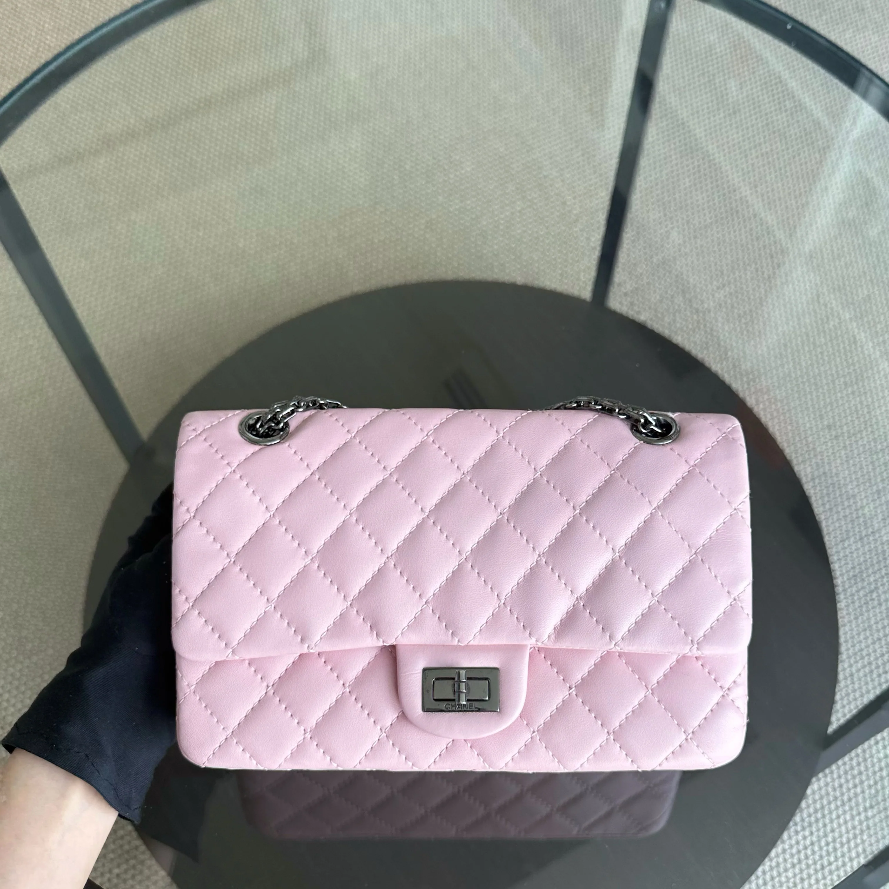 Chanel 2.55 Reissue 225 - 24CM Quilted Lambskin Sakura Light Pink Black Hardware Series 13