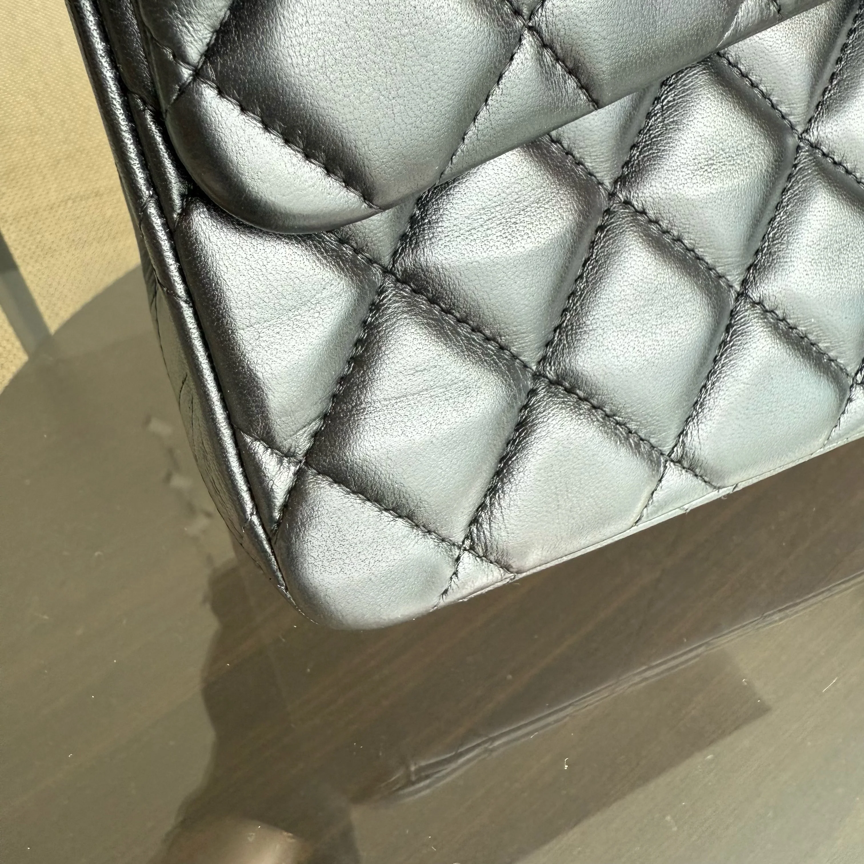 Chanel Classic Flap Maxi - 33CM Quilted Single Flap Lambskin Black Silver Hardware Series 13