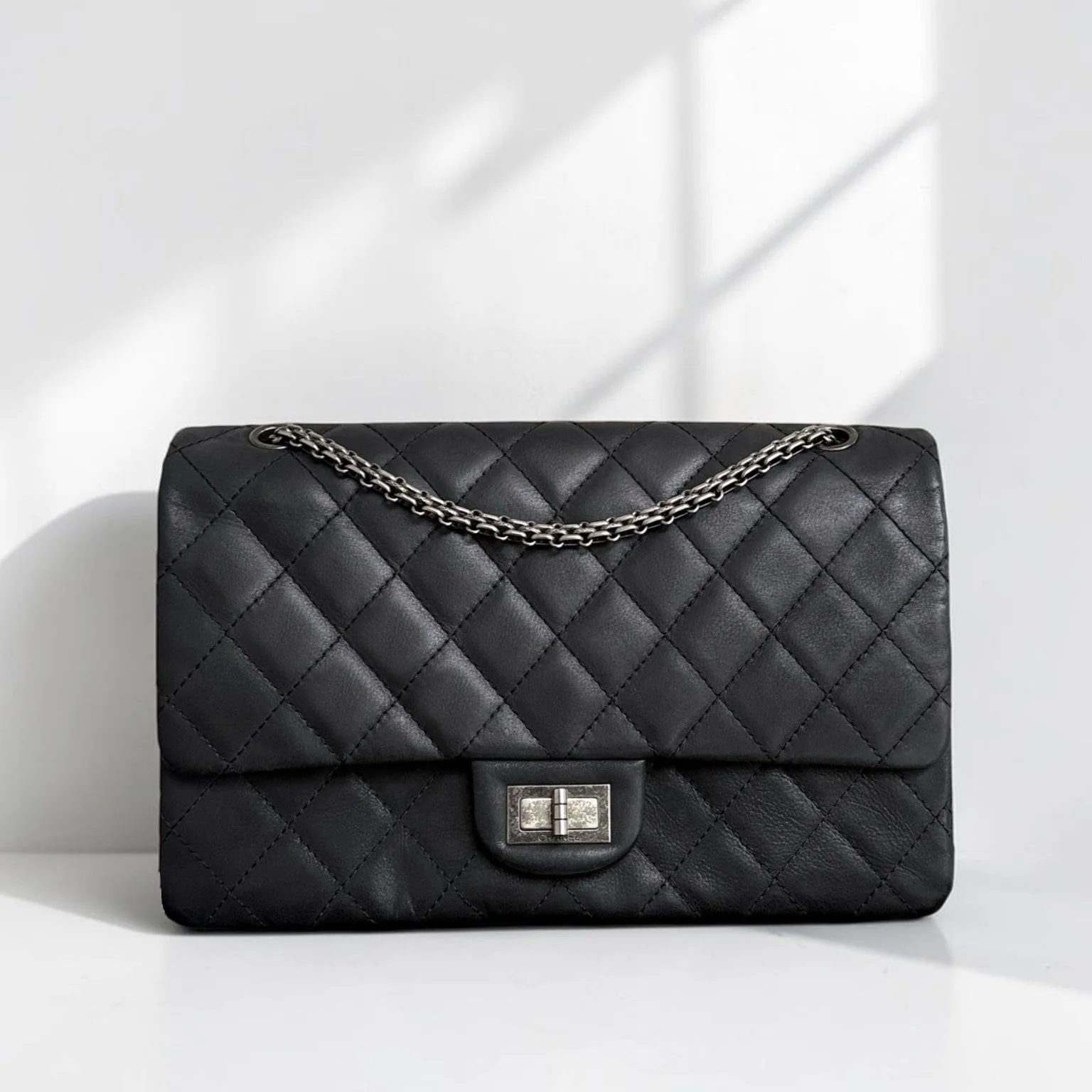 Chanel 2.55 Reissue 227 Large - Cannage Calfskin Black Ruthenium Silver Hardware Series 14