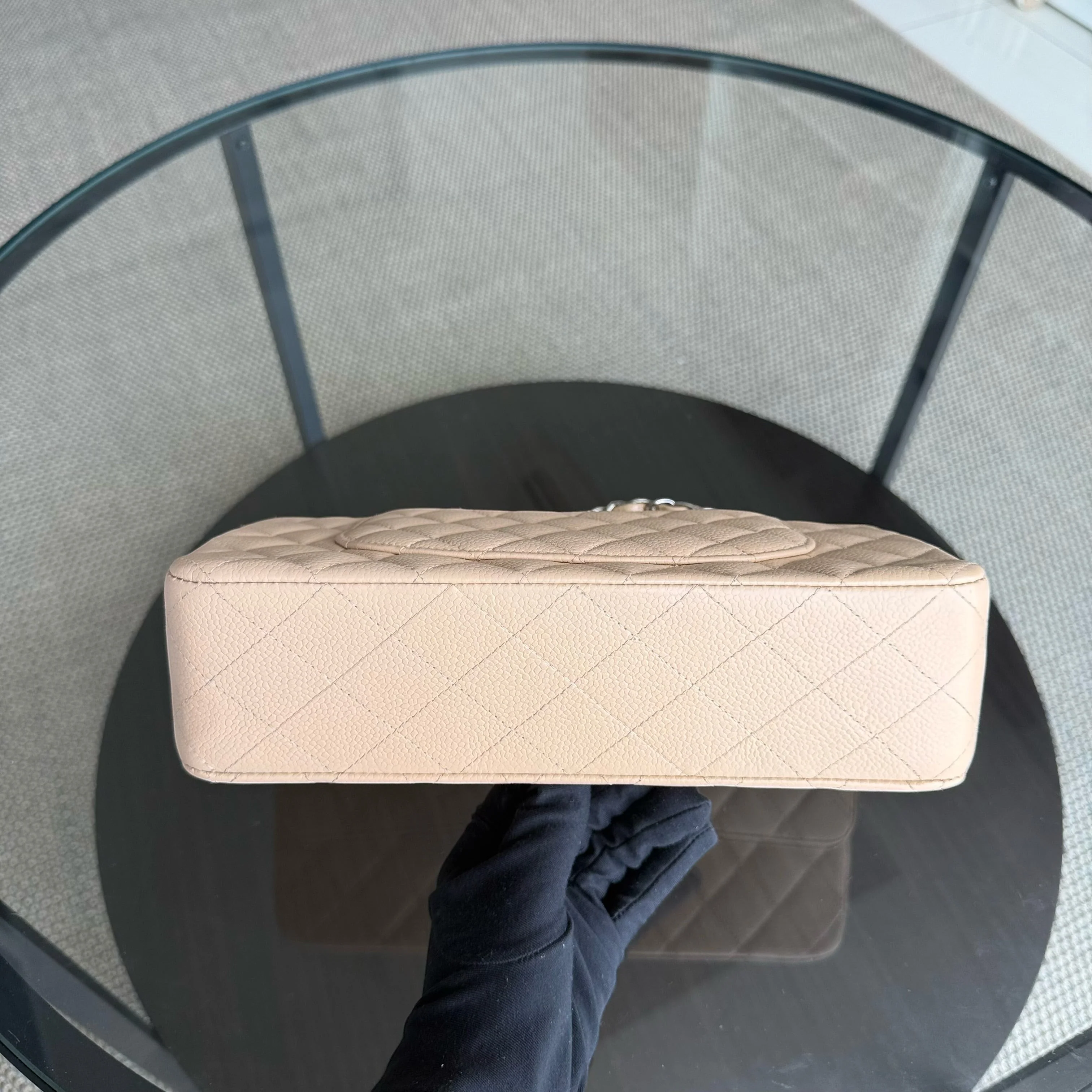 Chanel Classic Flap Medium - 25CM Quilted Caviar Beige Silver Hardware Series 12