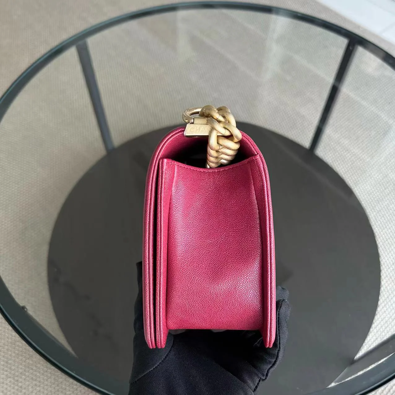 Chanel Boy Medium - Caviar 25CM Quilted Dark Red Golden Hardware Series 26