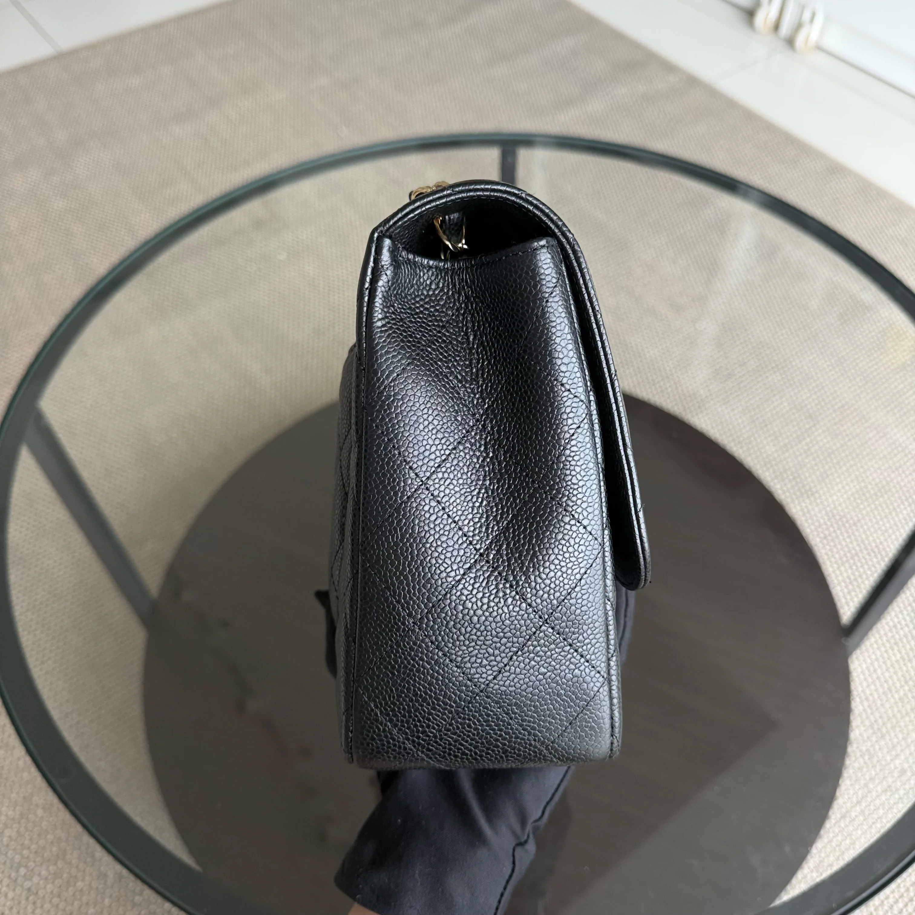 Chanel Classic Flap Jumbo - Caviar 30CM Single Flap Quilted Black Gold Hardware Series 13