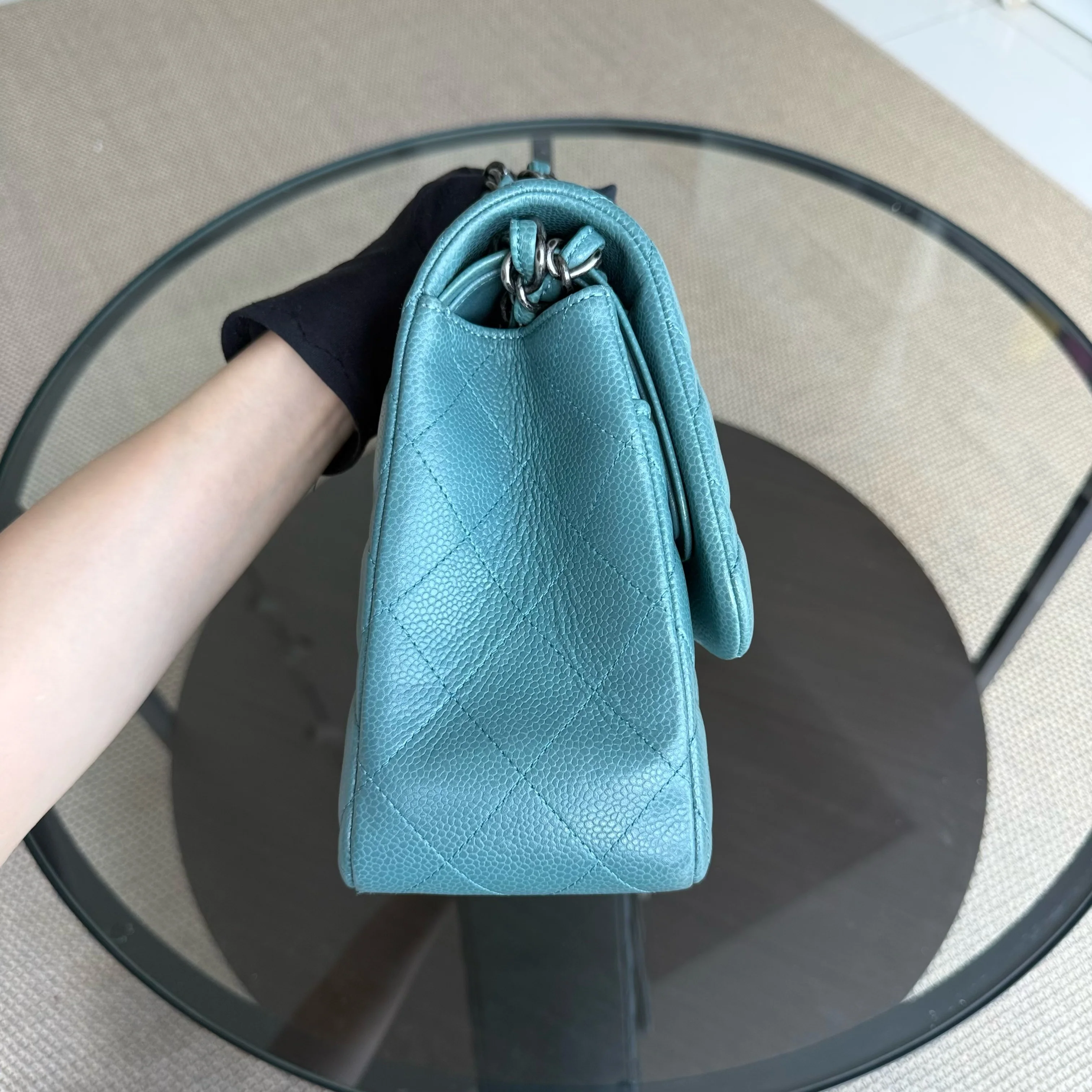 Chanel Classic Flap Jumbo - Caviar 30CM Double Flap Quilted Grained Calfskin Silver Hardware Series 21