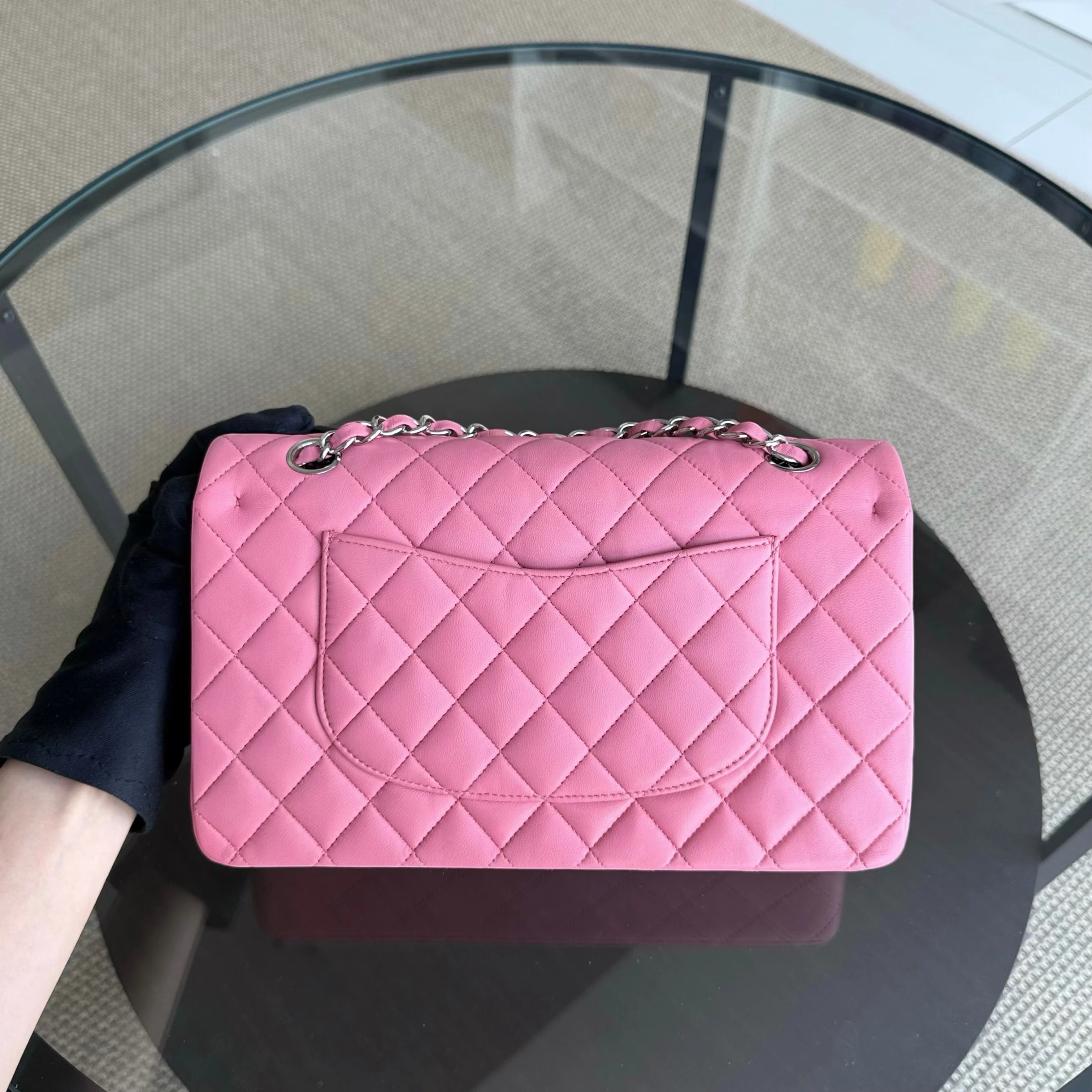 Chanel Classic Flap Medium - 25CM Quilted Lambskin Light Pink Silver Hardware Series 18