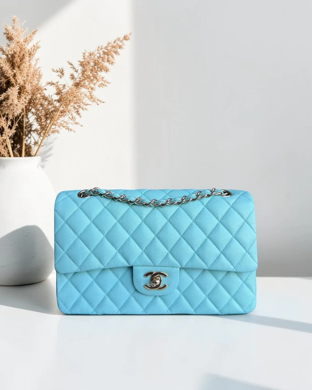 Chanel Classic Flap Medium - Caviar 25CM Quilted Tiffany Light Blue Gold Hardware