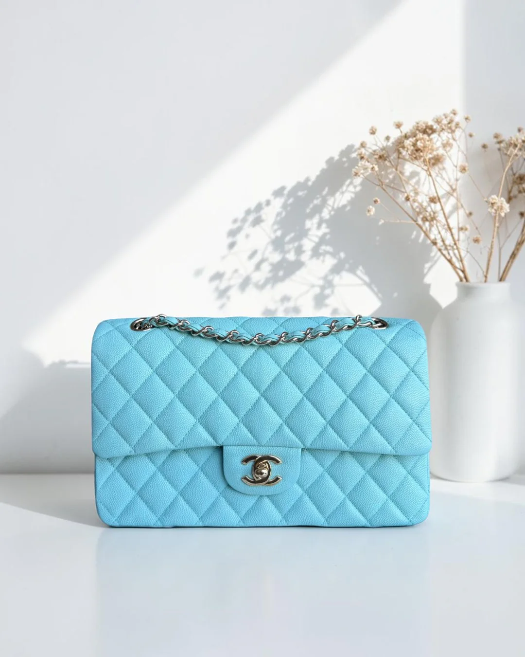 Chanel Classic Flap Medium - Caviar 25CM Quilted Tiffany Light Blue Gold Hardware