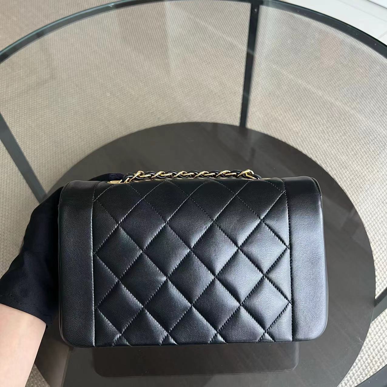 Small Diana Vintage Quilted Lambskin Black 24K Golden Hardware Series 4