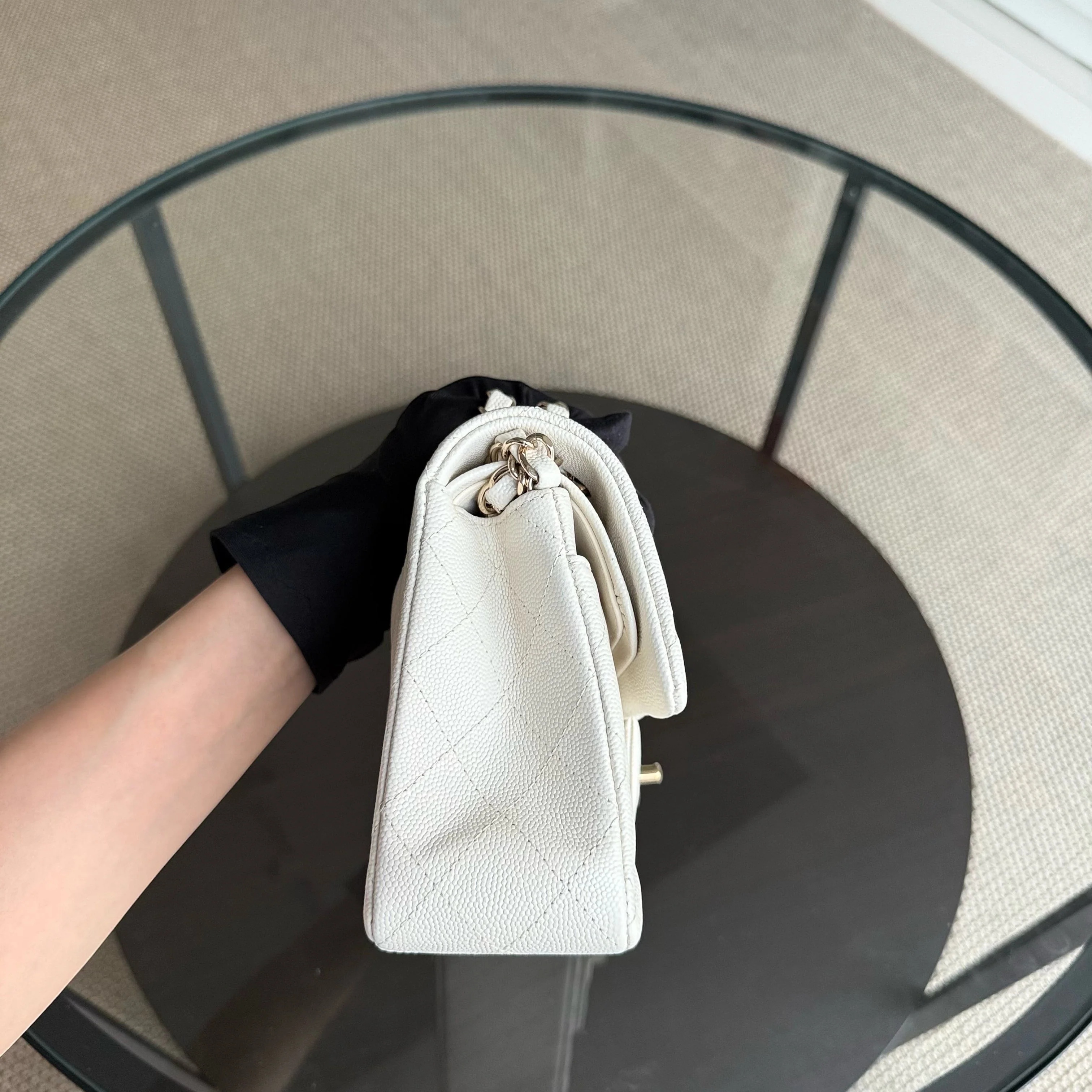 Chanel Classic Flap Small - Caviar 23CM Quilted White Light Gold Hardware Microchipped