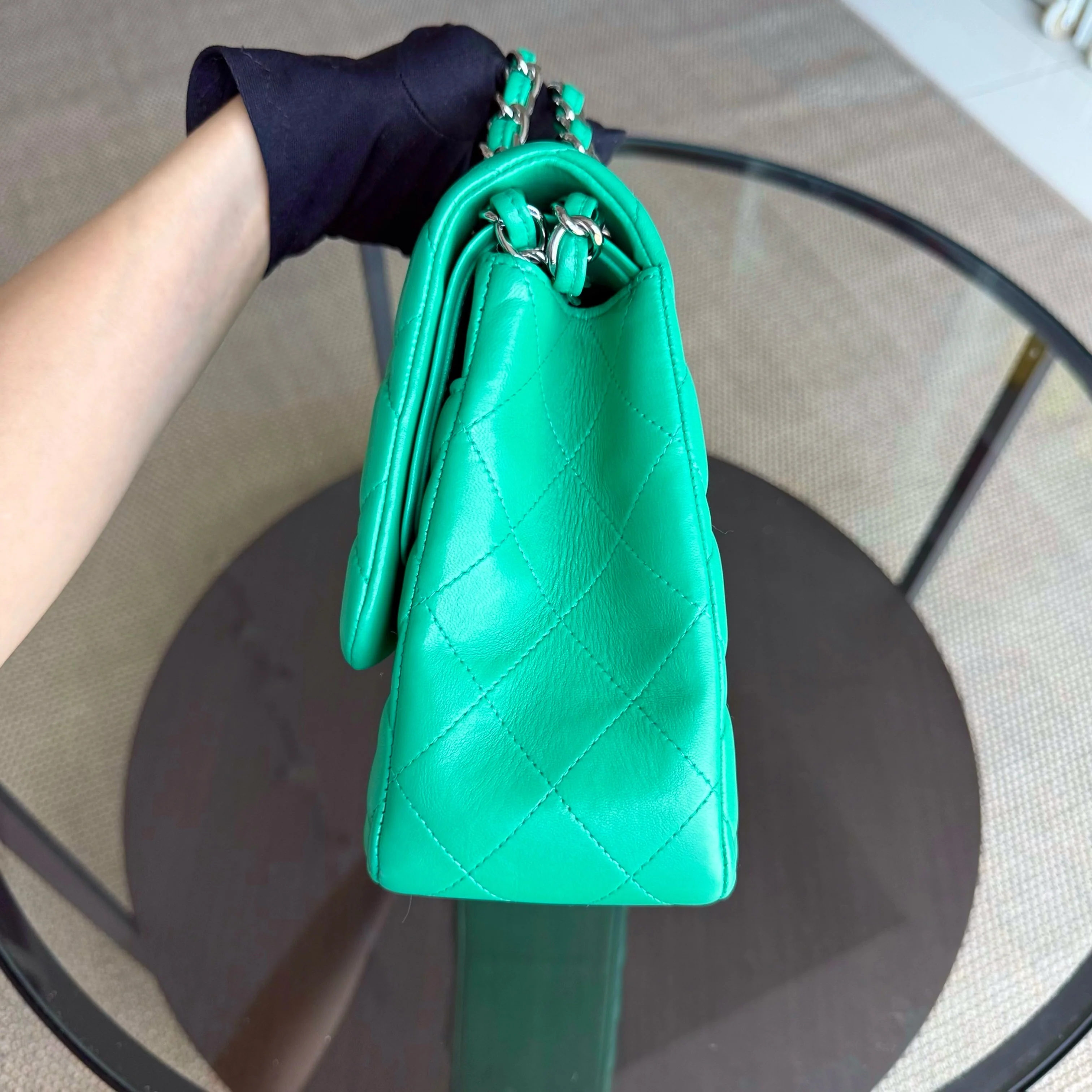 Chanel Classic Flap Jumbo - Double Flap 30CM Quilted Lambskin Green Silver Hardware Series 16