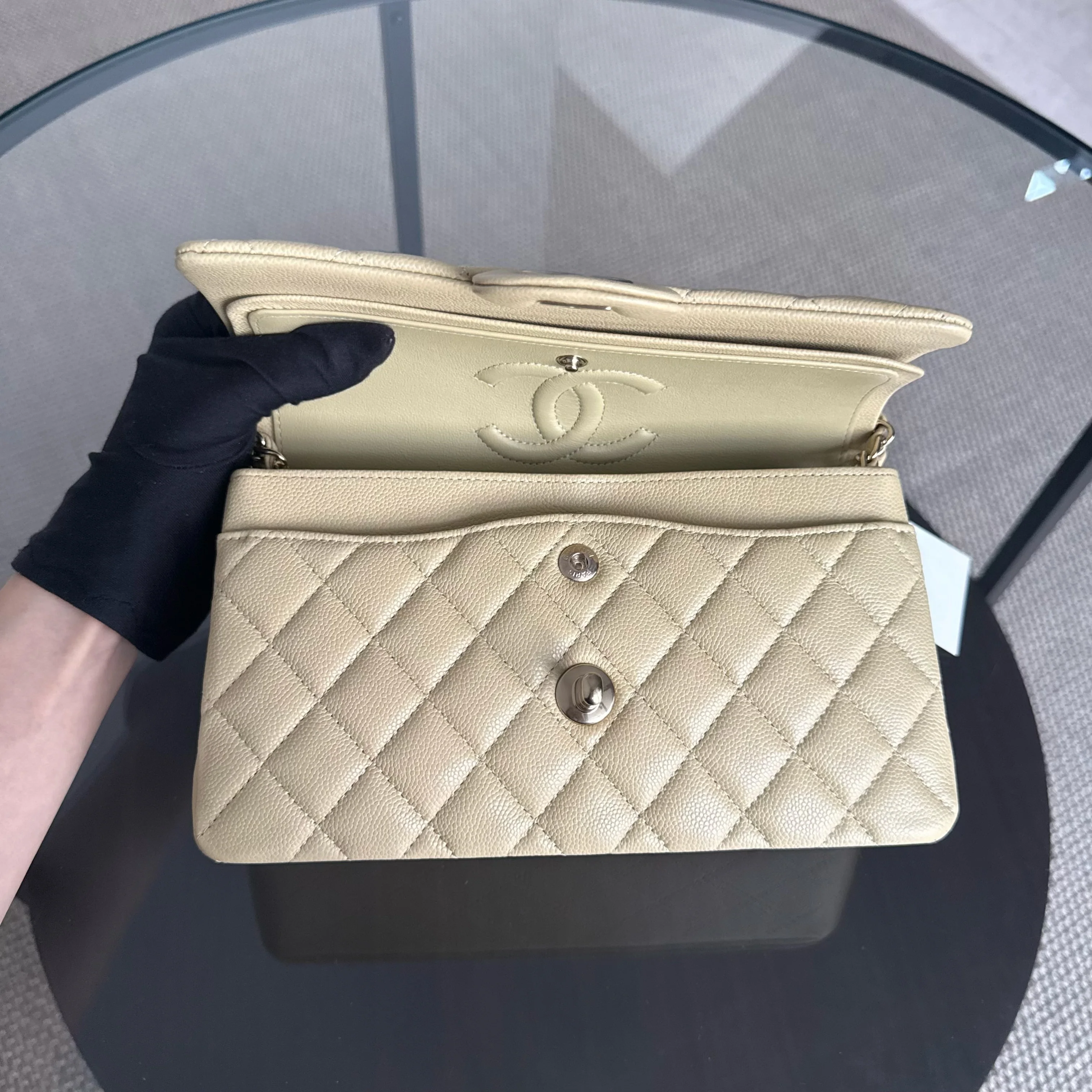Chanel Classic Flap Small - Caviar 23CM Quilted Beige Gold Hardware Microchip