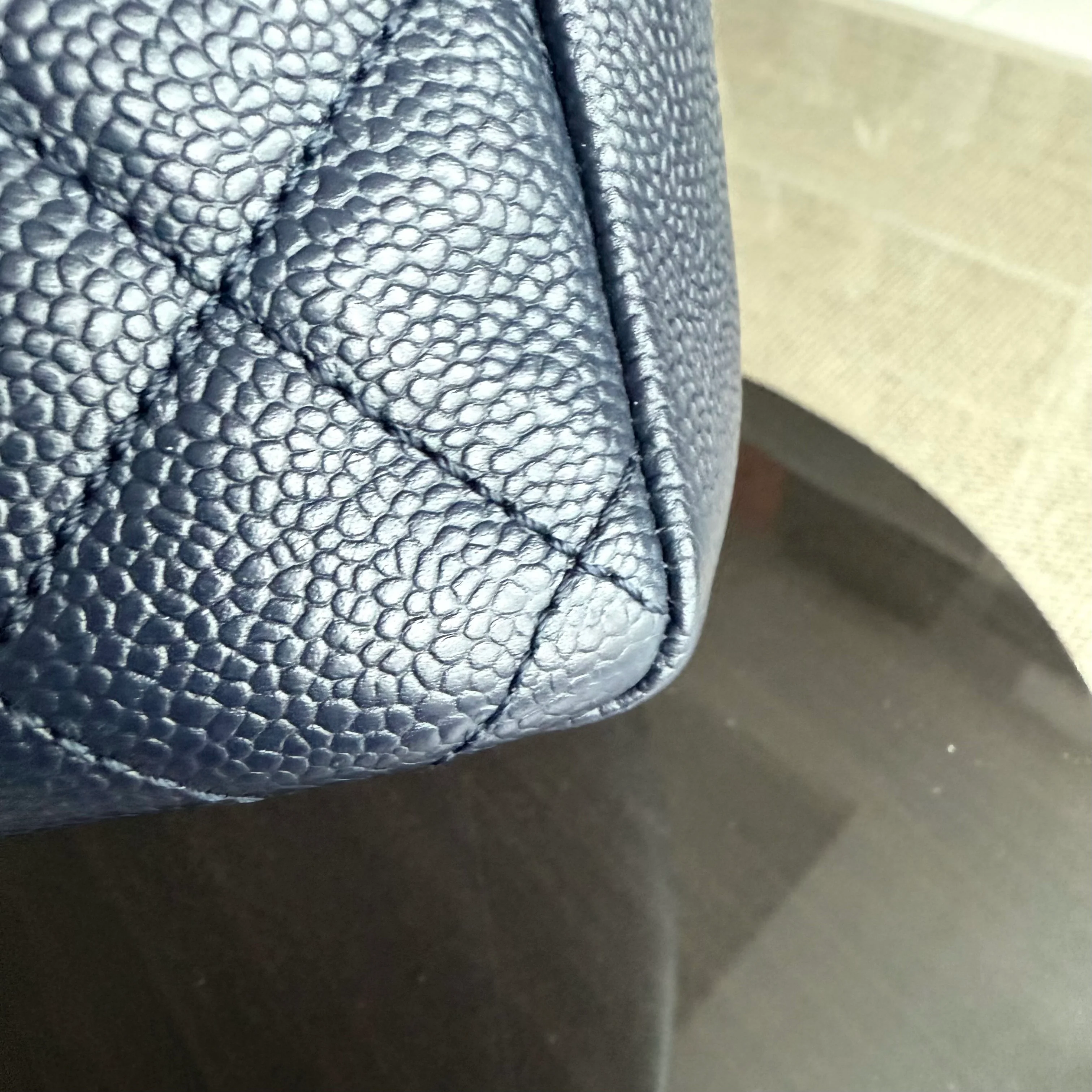 Chanel GST Grand Shopping Tote - Caviar Quilted Grained Calfskin Dark Navy Blue Gold Hardware Series 19