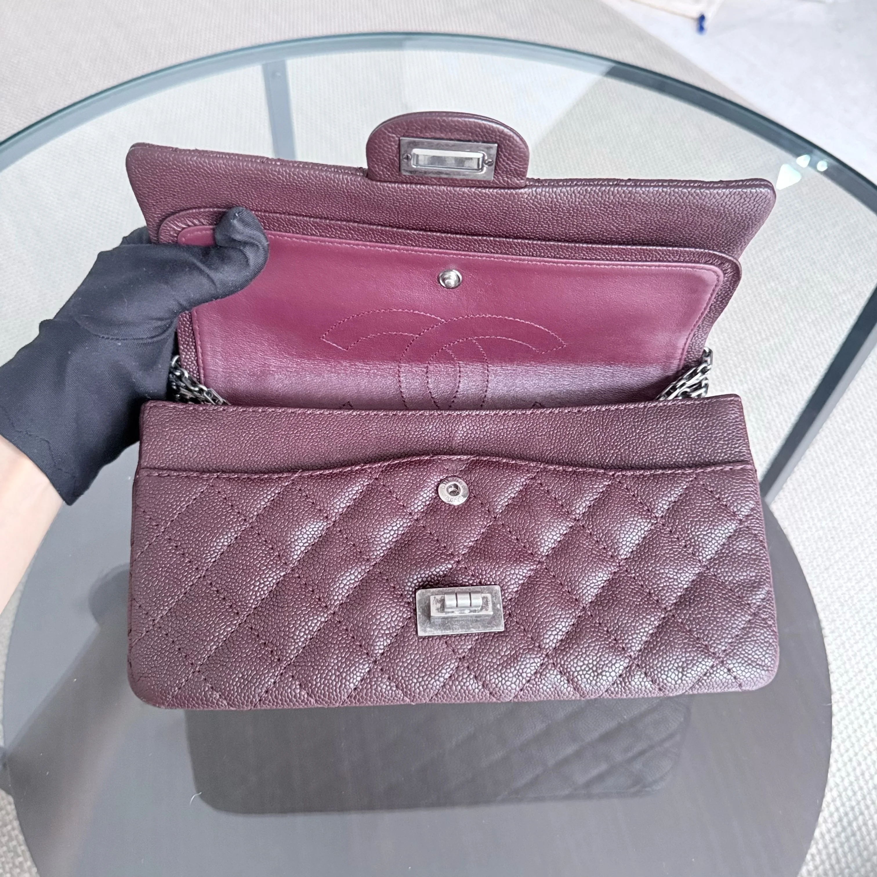 Chanel 2.55 Reissue 225 - 24CM Quilted Caviar Burgundy Brown Ruthenium Silver Hardware Series 16