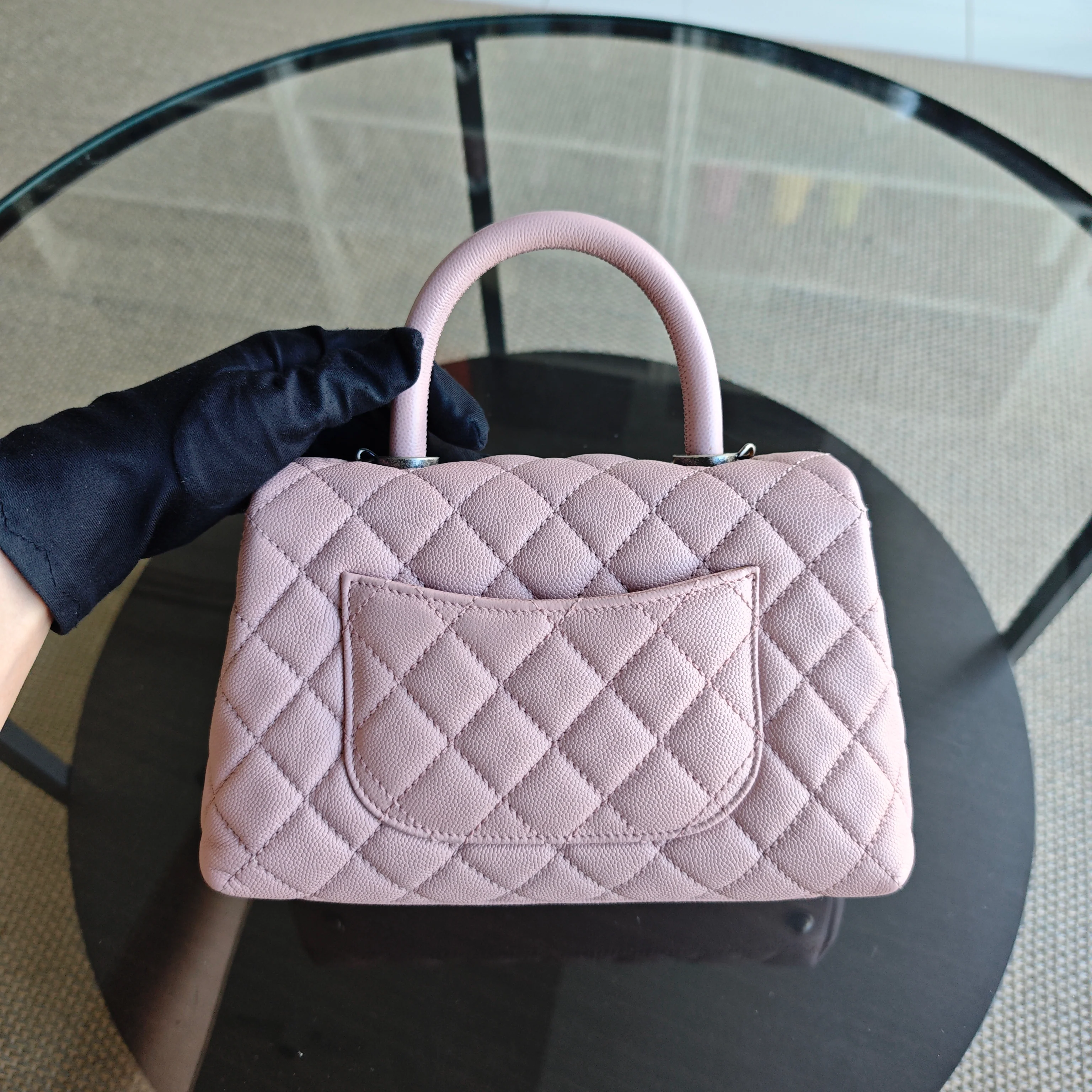 Chanel Coco Handle Small - Caviar Quilted Grained Calfskin Light Pink Silver Hardware Series 23