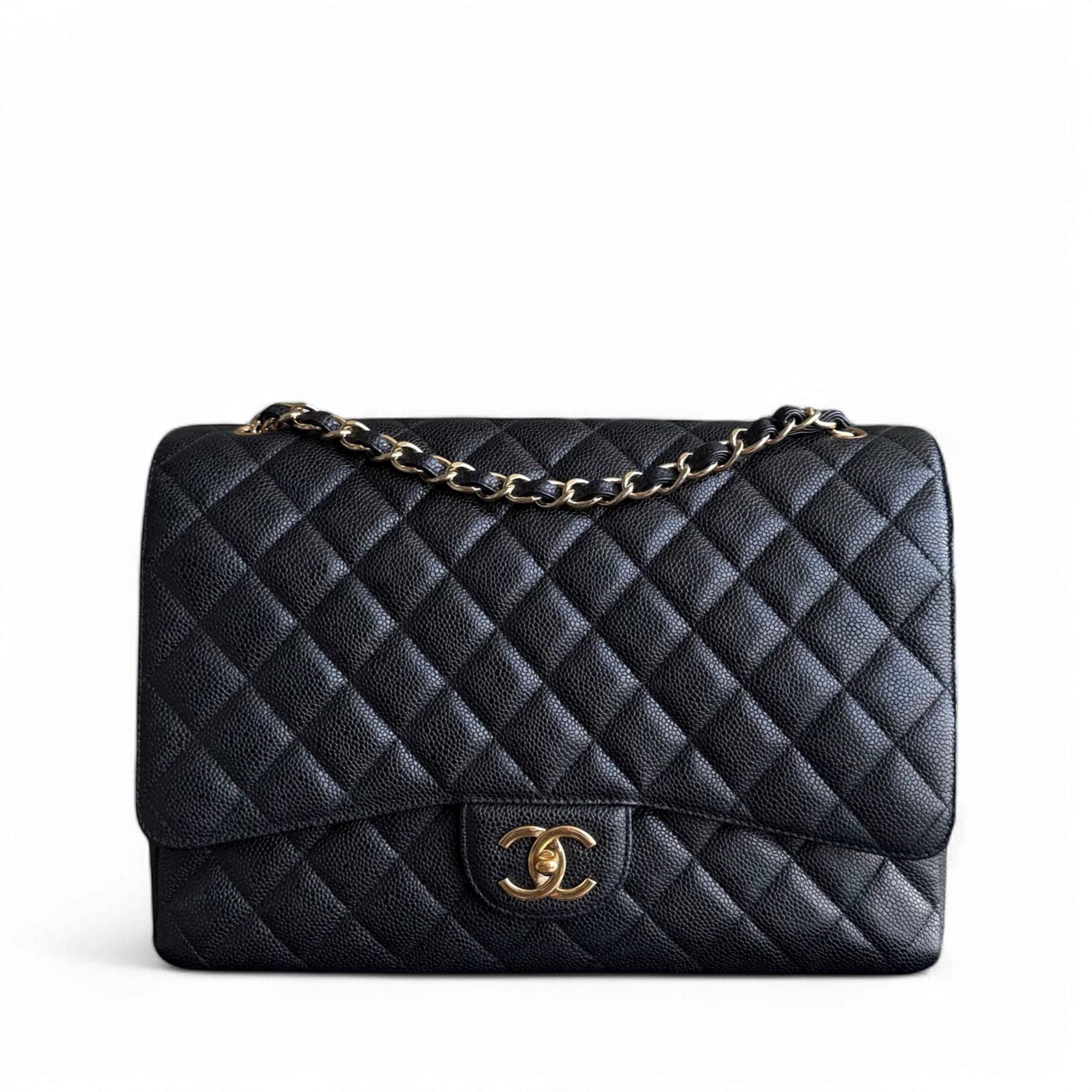 Chanel Classic Flap Maxi - Caviar Double Flap 33CM Quilted Black Gold Hardware Series 15