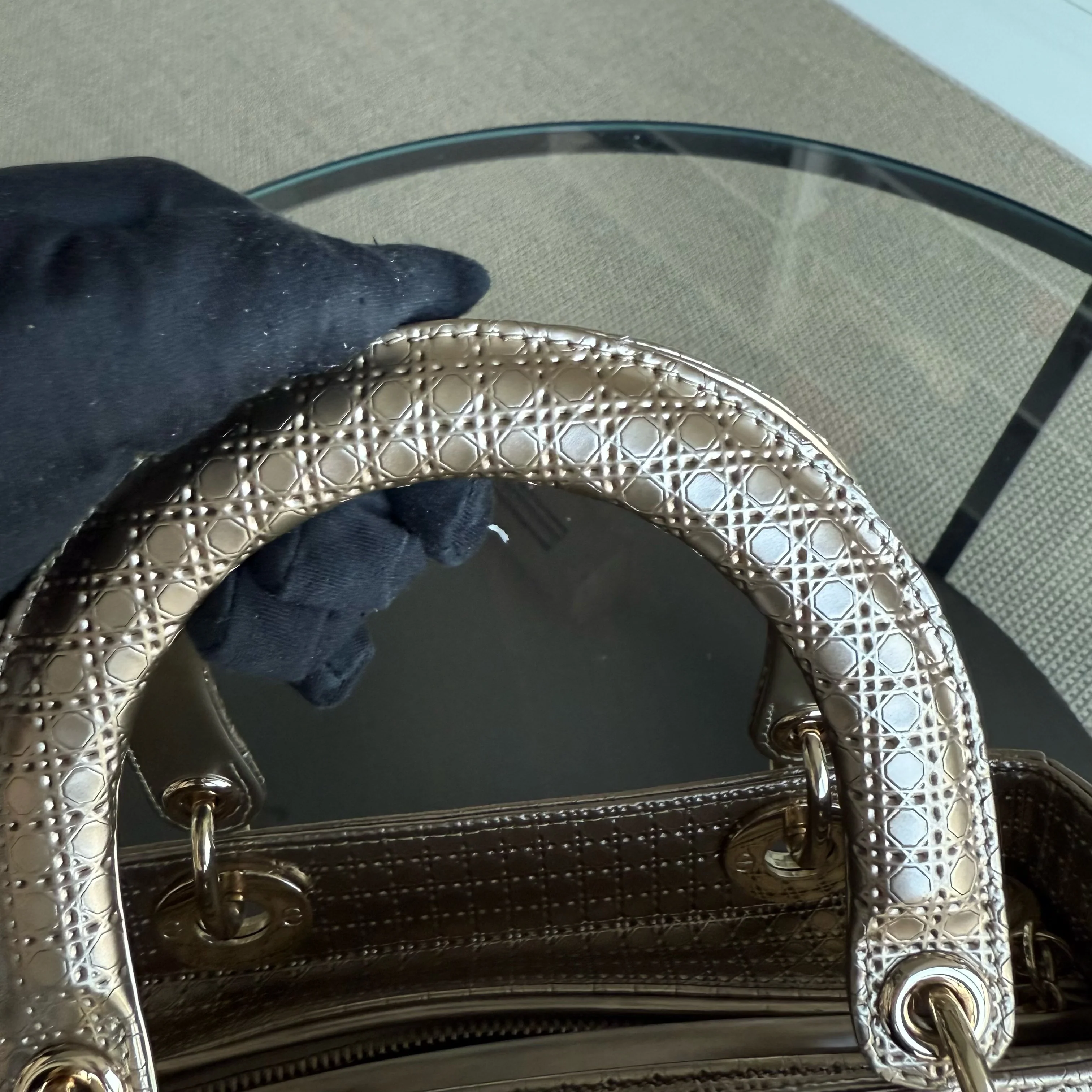 Dior Lady Medium - Micro-Cannage Metalllic Gold Hardware