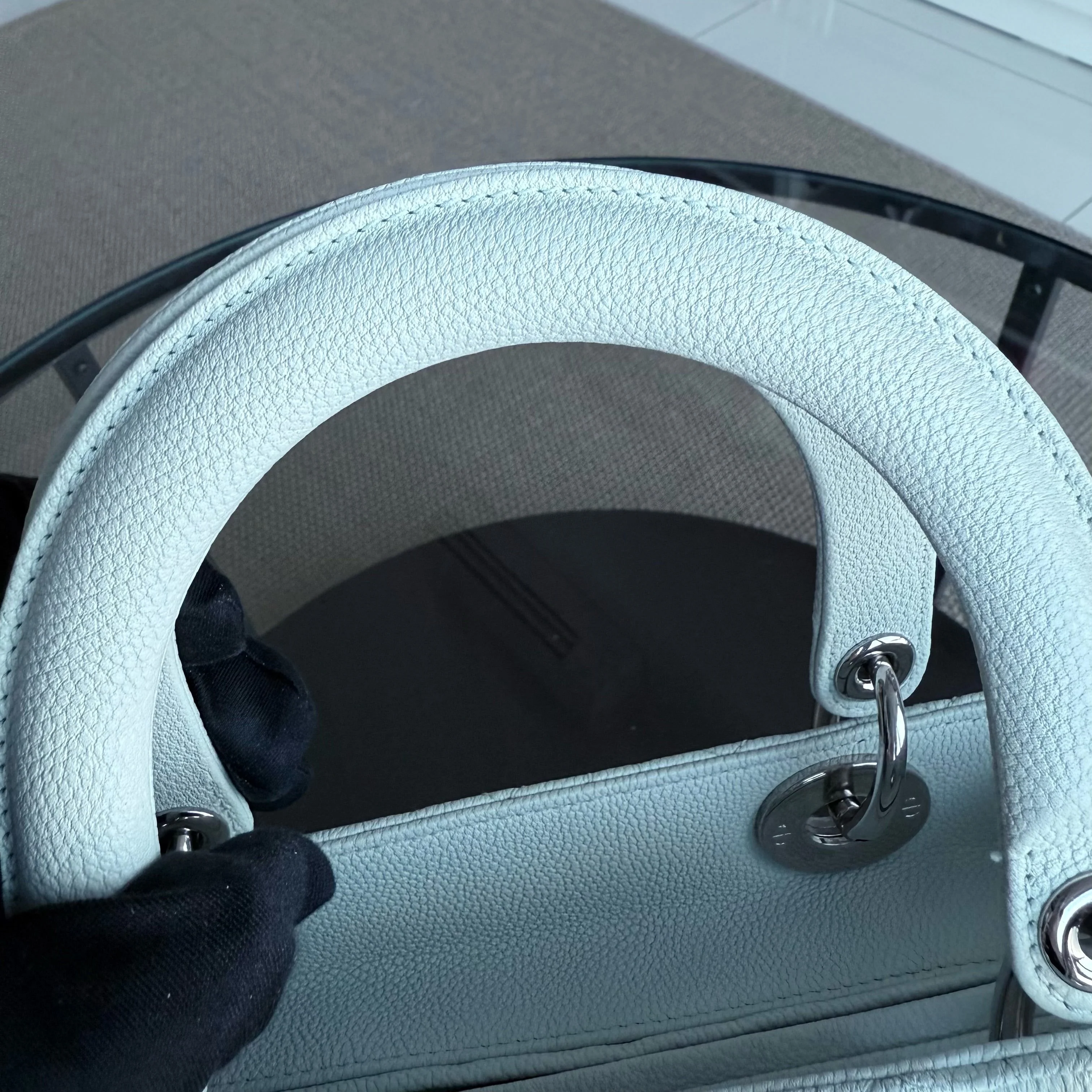 Dior Lady Medium Caviar - Grained Calfskin Cannage Glacier White Ice Blue Silver Hardware NO STRAP