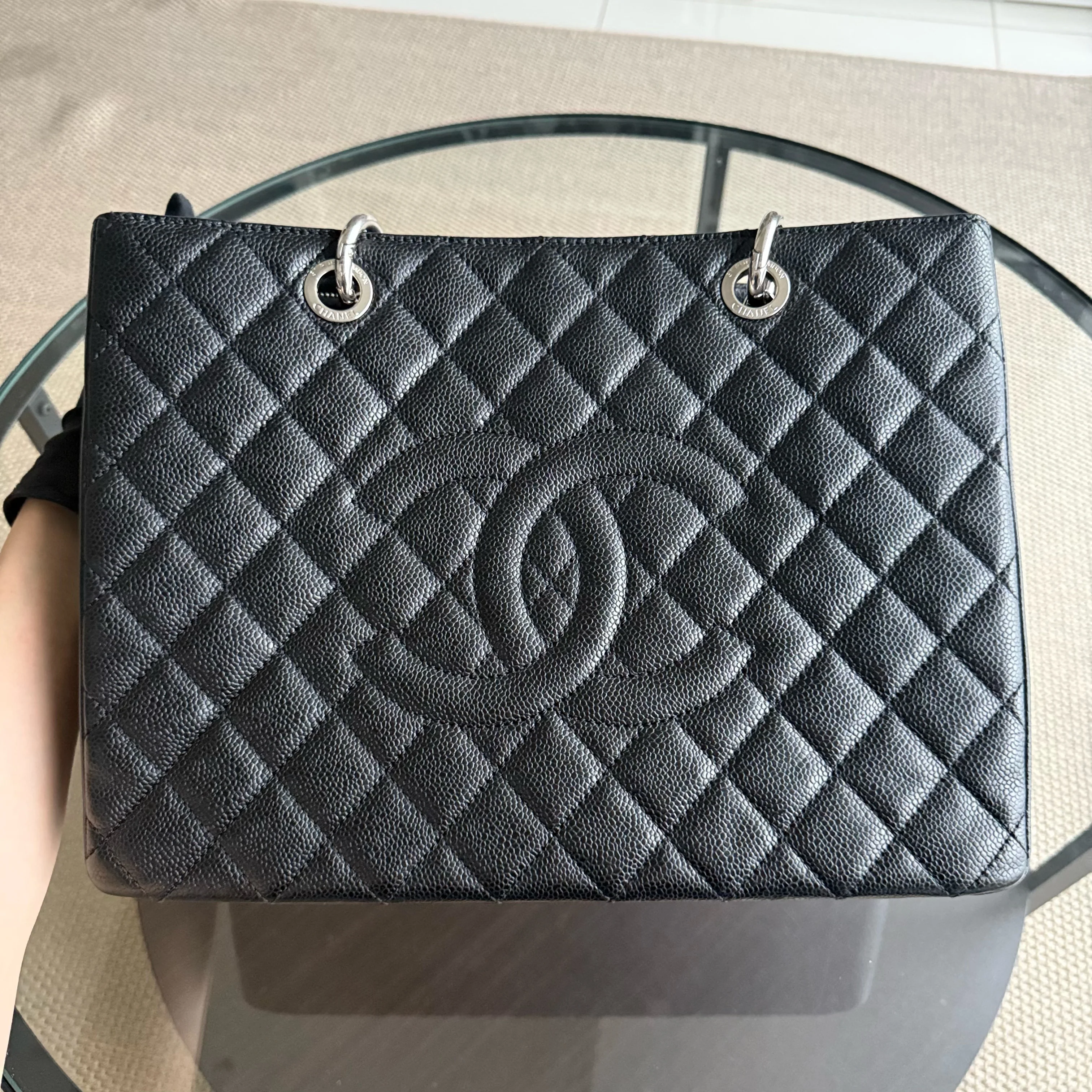 Chanel GST Grand Shopping Tote - Caviar Quilted Grained Calfskin Black Silver Hardware Series 19