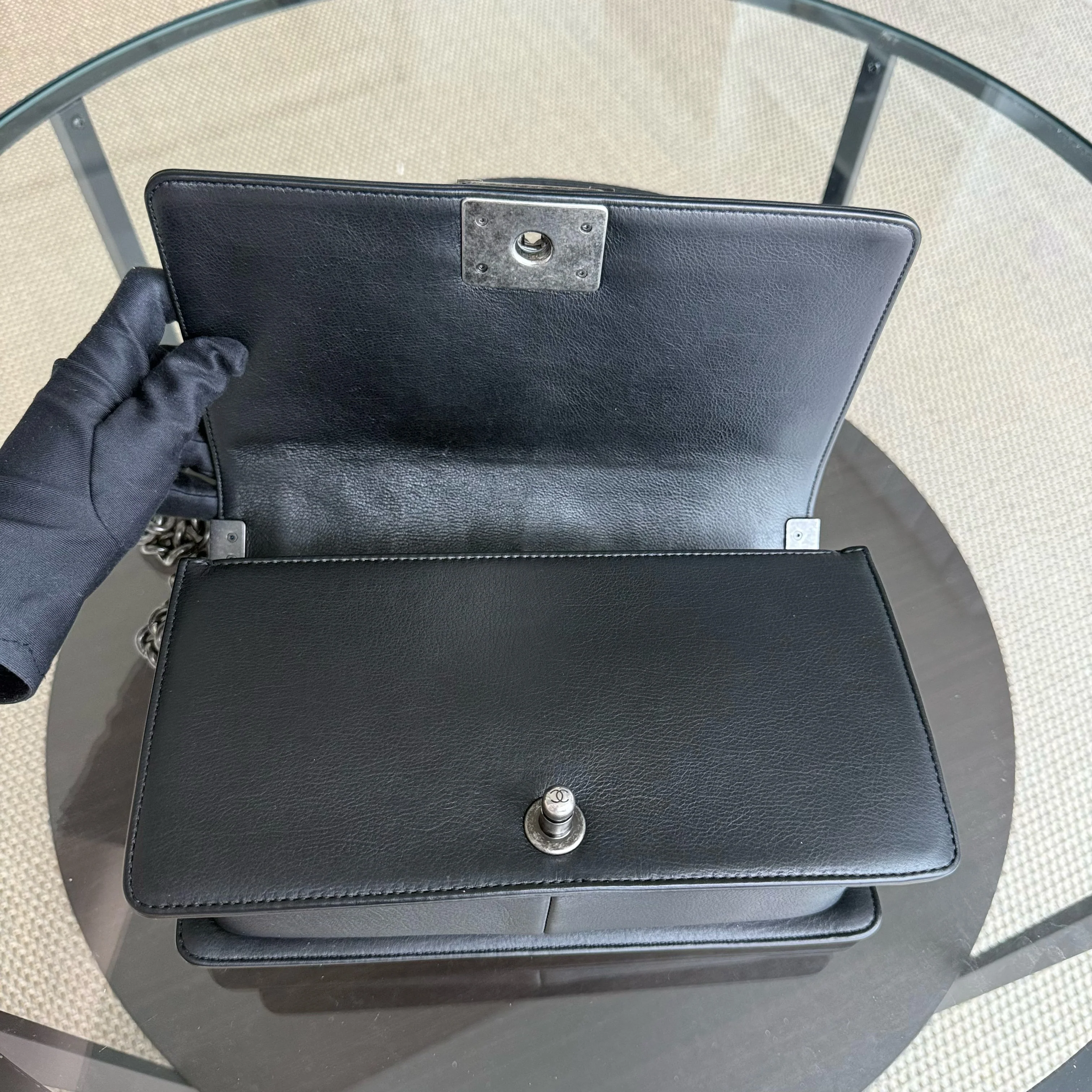 Chanel Boy Medium - 25CM Quilted Calfskin Black Ruthenium Silver Hardware