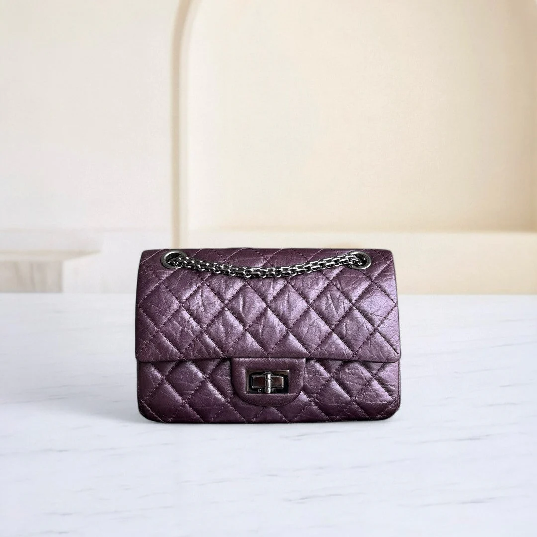 Chanel 2.55 Reissue Mini - 20CM Quilted Calfskin Purple Silver Hardware Series 16