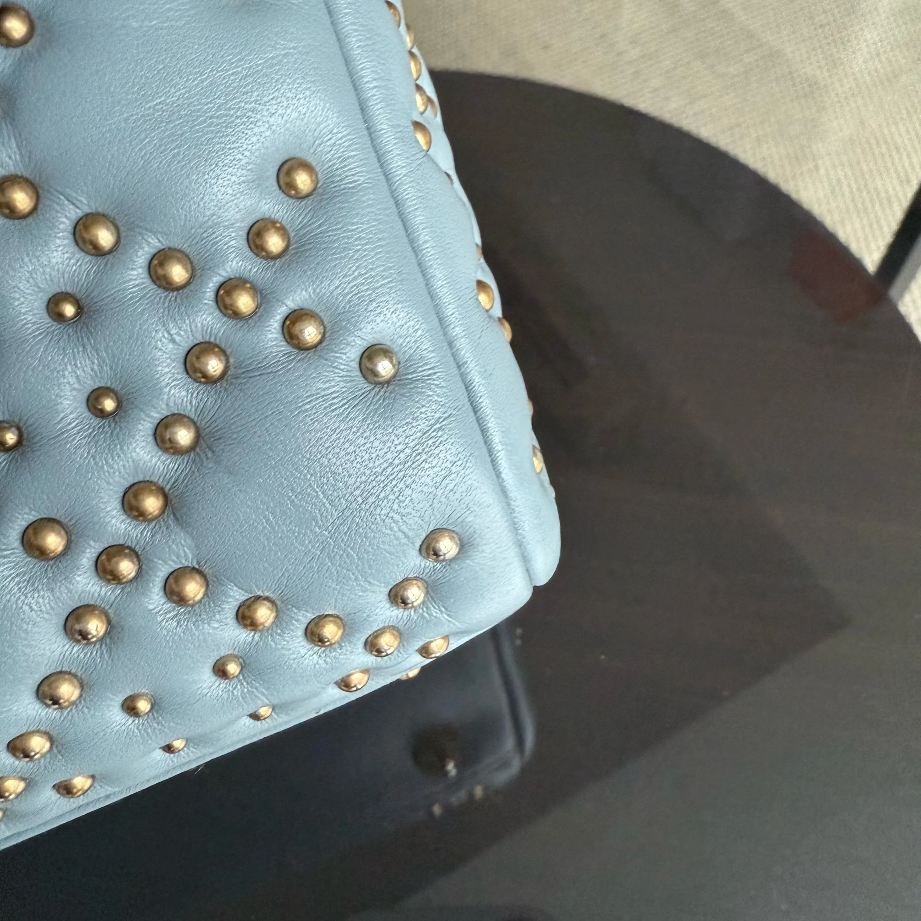 Dior Lady Small Flap - Cannage Calfskin Studded Blue Gold Hardware