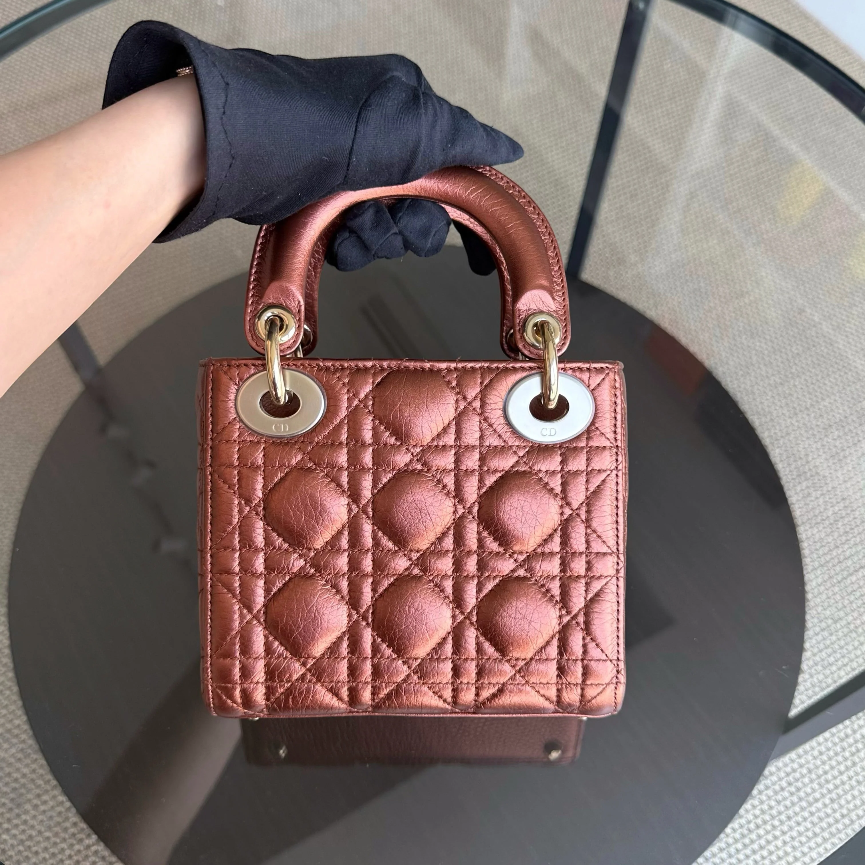 Dior Lady Mini - Cannage Calfskin Brown Gold Hardware Adjustable Strap