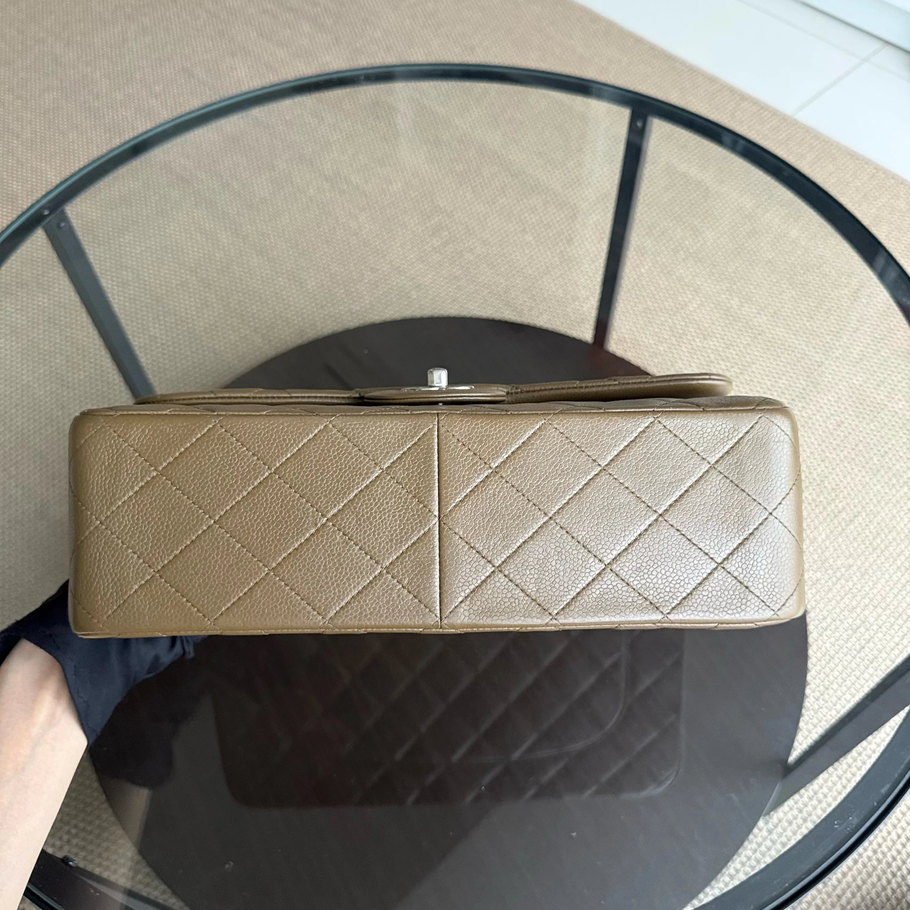 Chanel Classic Flap Jumbo - Caviar Quilted Double Flap Olive Green Silver Hardware Series 16