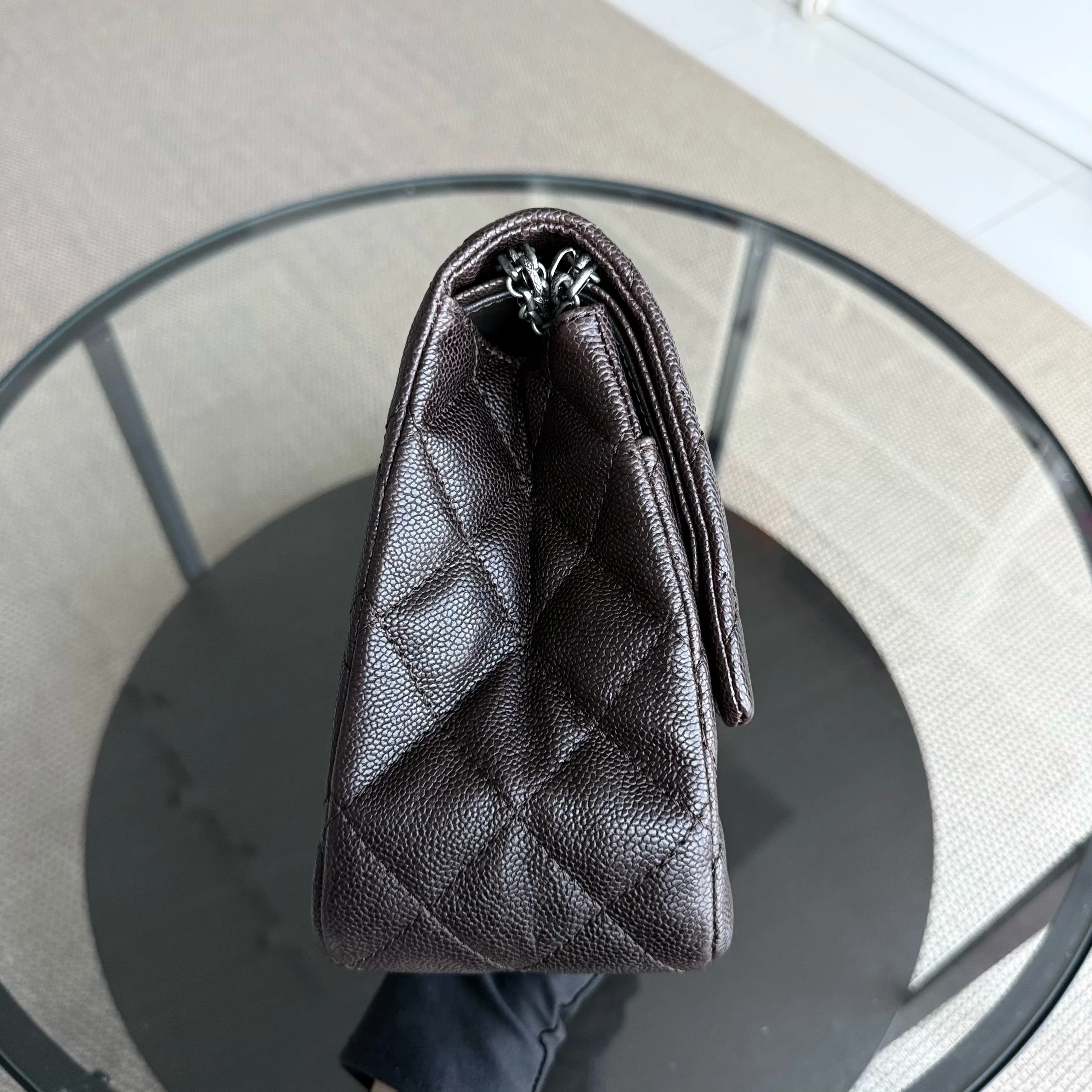 Chanel 2.55 Reissue 227 - Caviar Quilted Grained Calfskin Dark Brown Silver Hardware Series 14