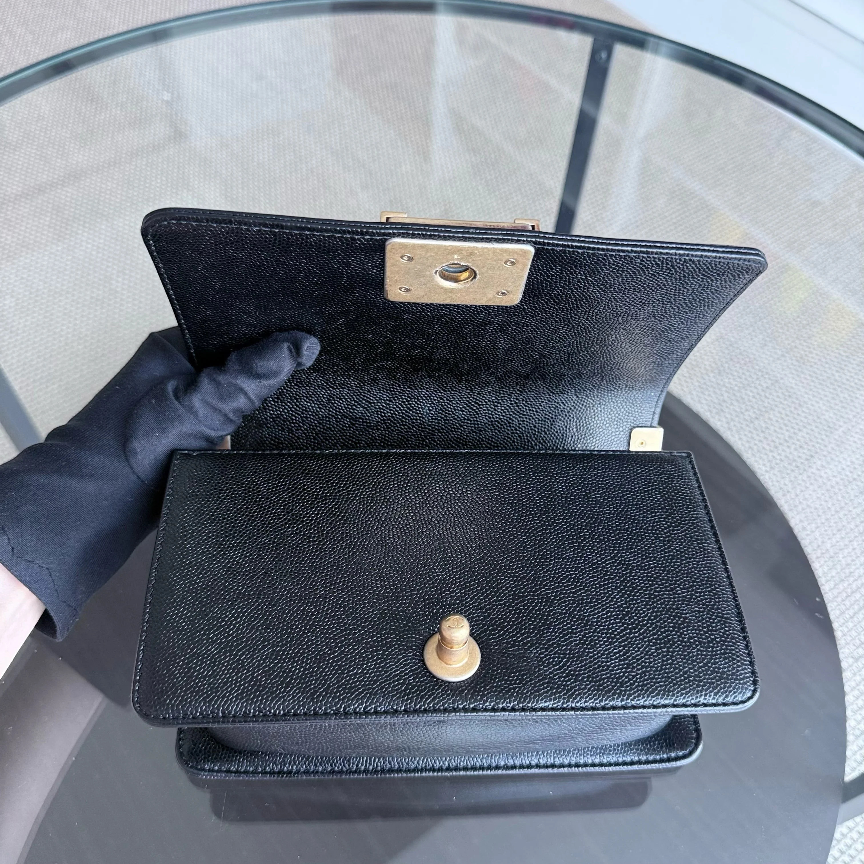 Chanel Boy Small - Caviar 20CM Chevron Black Gold Hardware Series 24