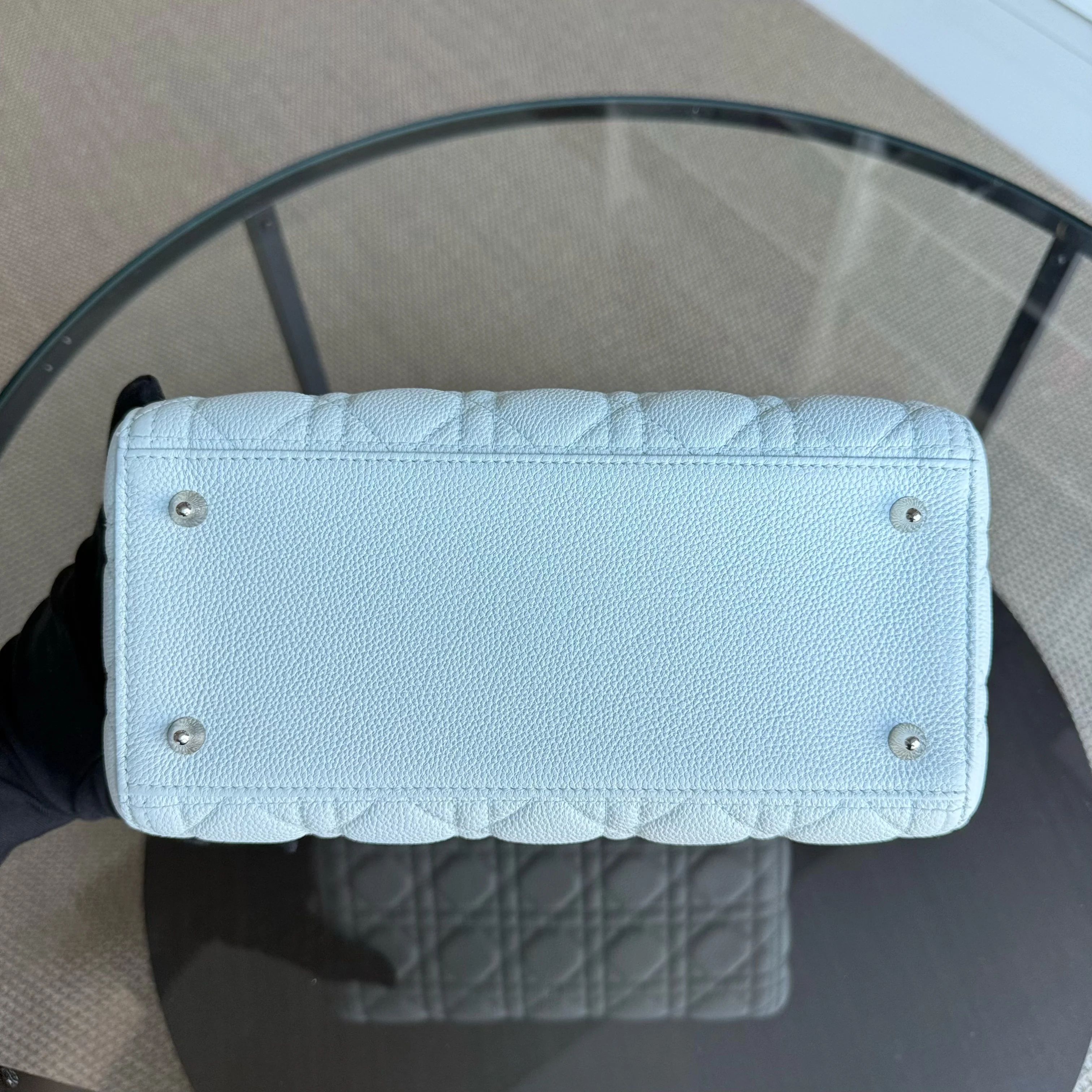 Dior Lady Medium Caviar - Grained Calfskin Cannage Glacier White Ice Blue Silver Hardware