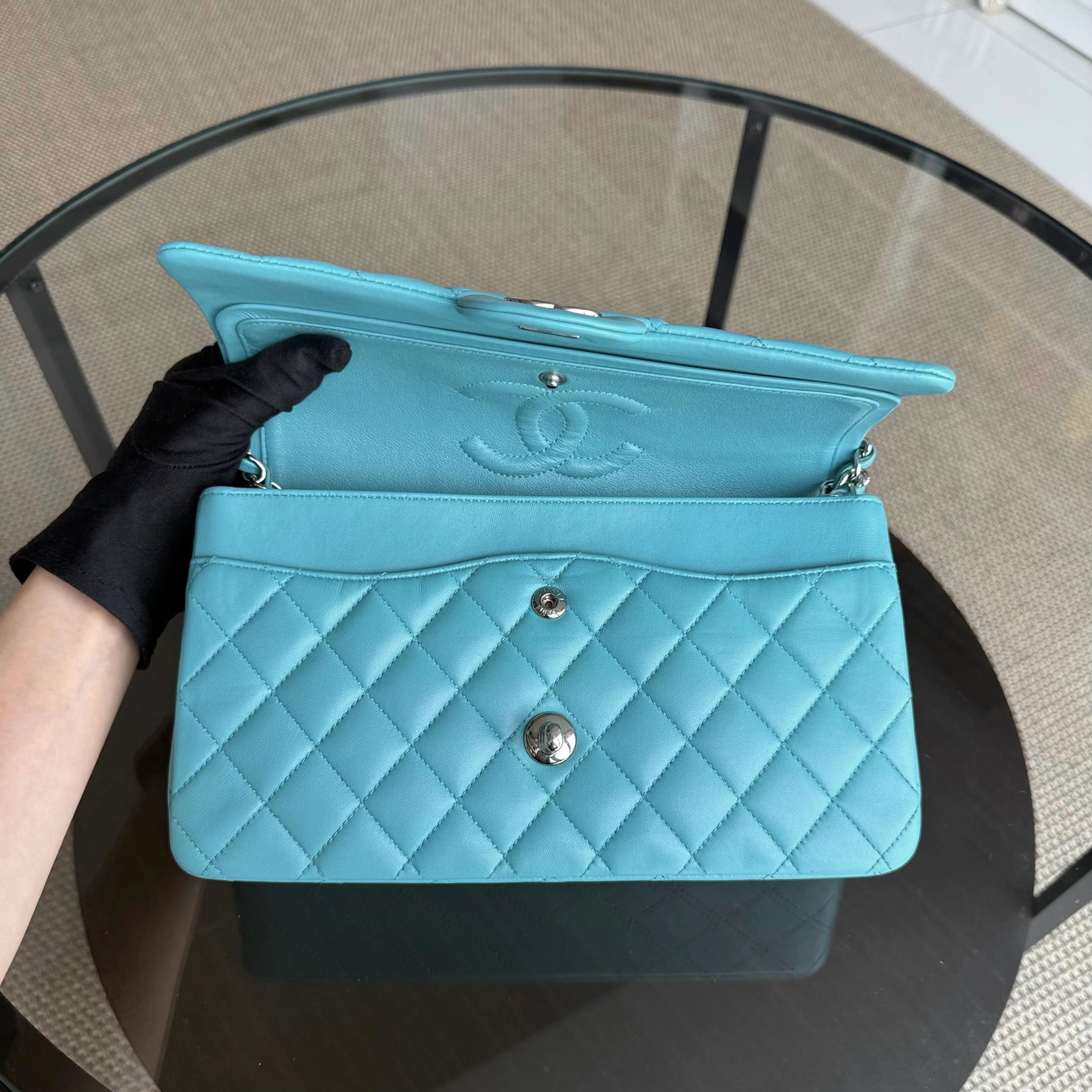 Chanel Classic Flap Medium - 25CM Quilted Lambskin Blue Silver Hardware