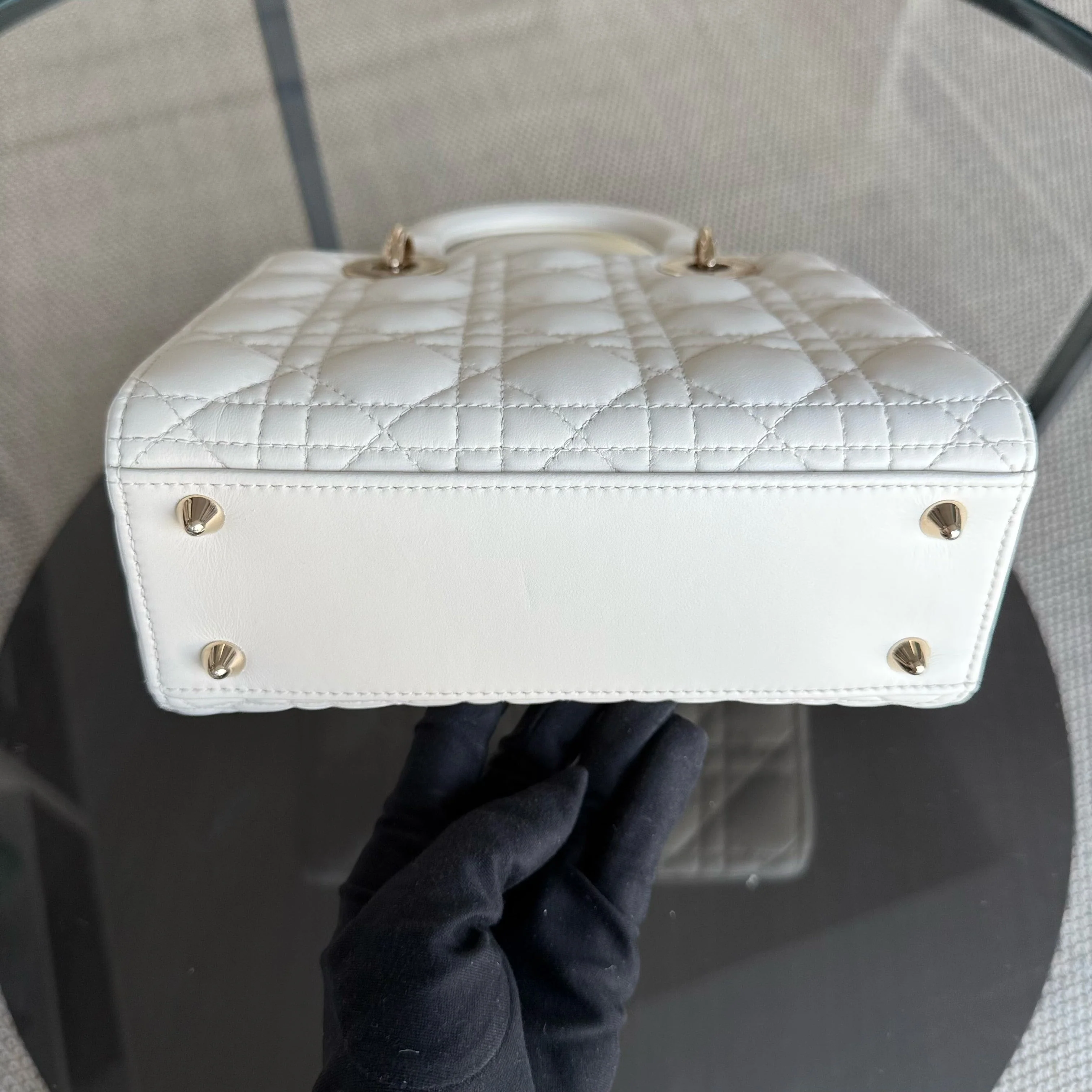 Dior Lady Small - Cannage Lambskin White Gold Hardware