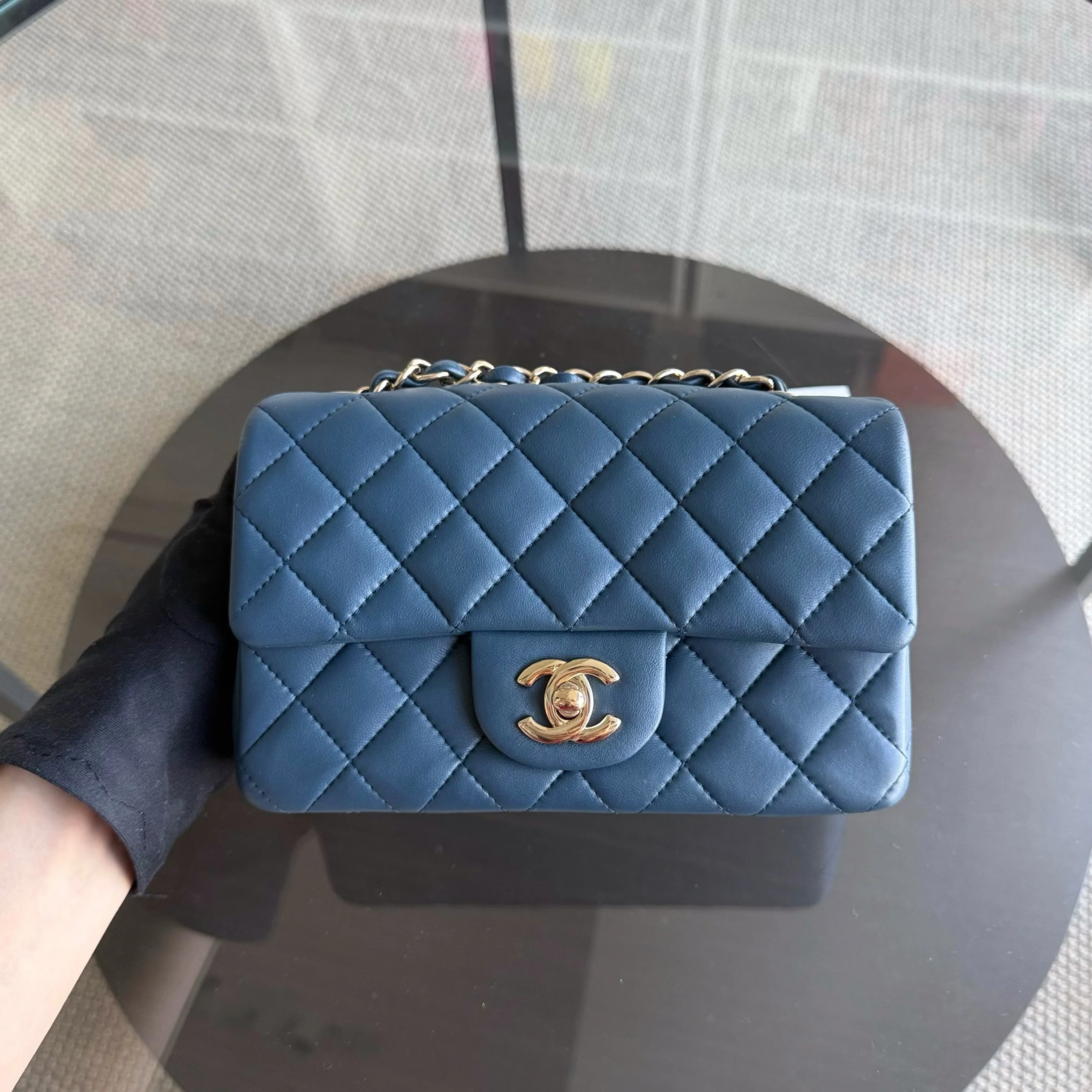 Chanel Lambskin Mini Rectangle Classic Flap - 20CM Quilted Blue Golden Hardware Series 23