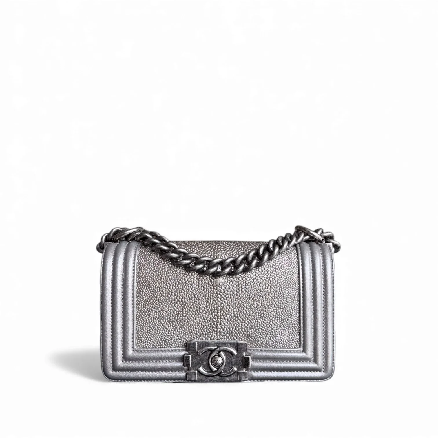Chanel Boy Small - Stingray Gray Grey Ruthenium Silver Hardware Series 20