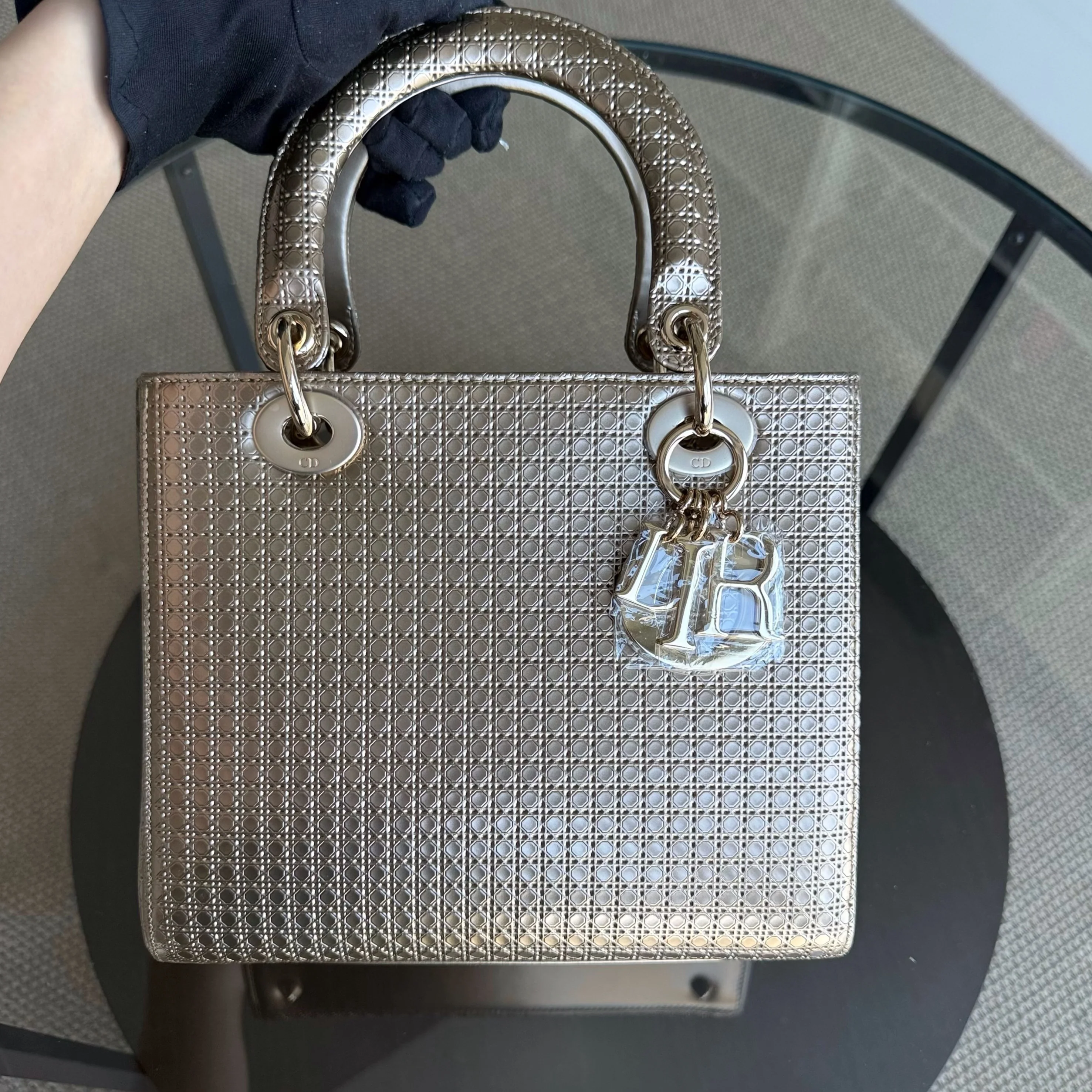 Dior Lady Medium - Micro-Cannage Metalllic Gold Hardware