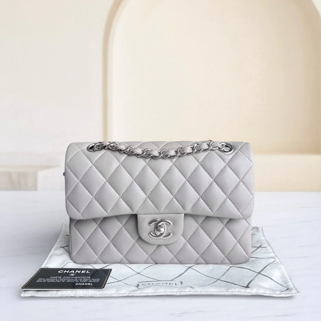 Chanel Classic Flap Small - Lambskin 23CM Quilted Grey Gray Silver Hardware Series 28