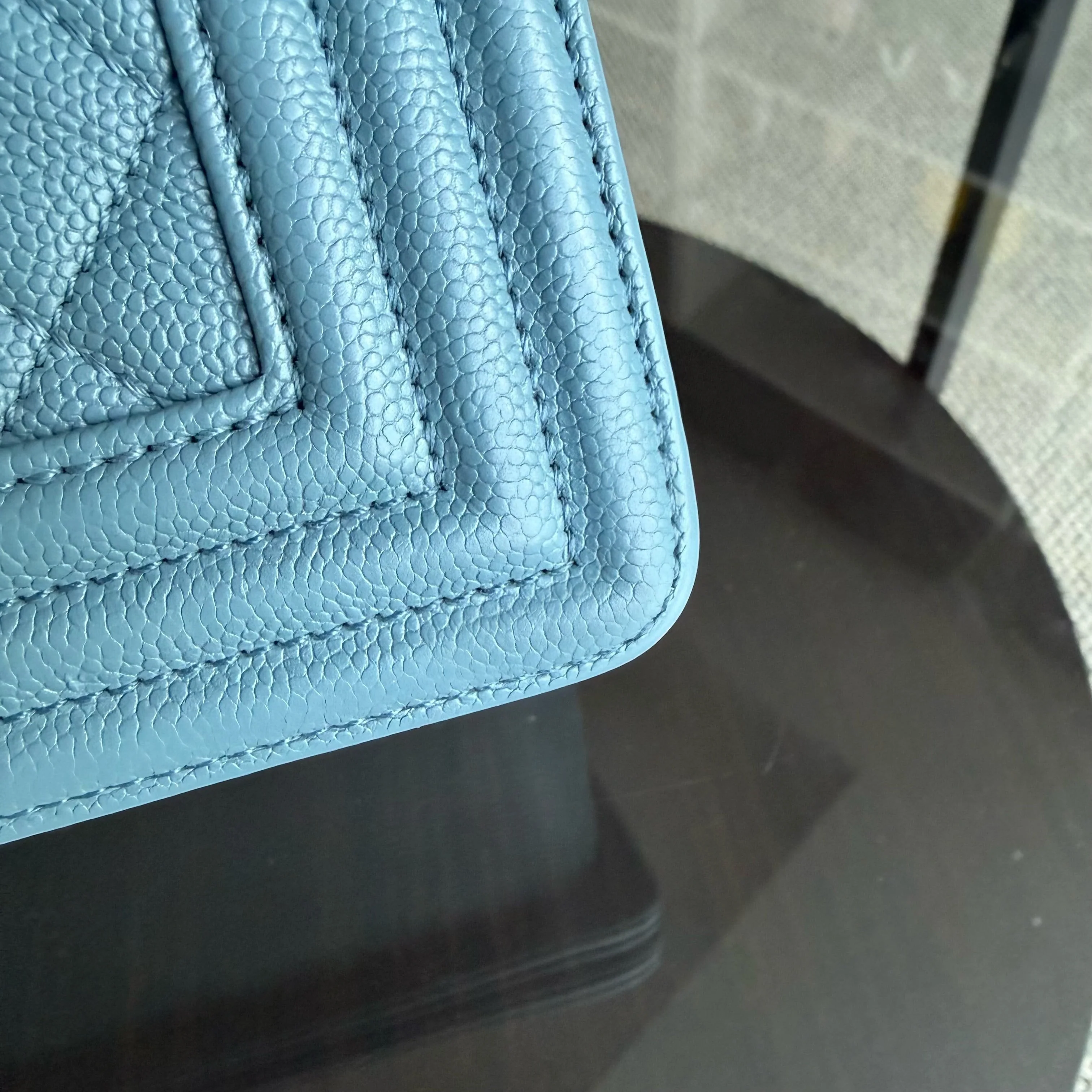 Chanel Boy Medium - Caviar 25CM Quilted Blue Gold Hardware 25