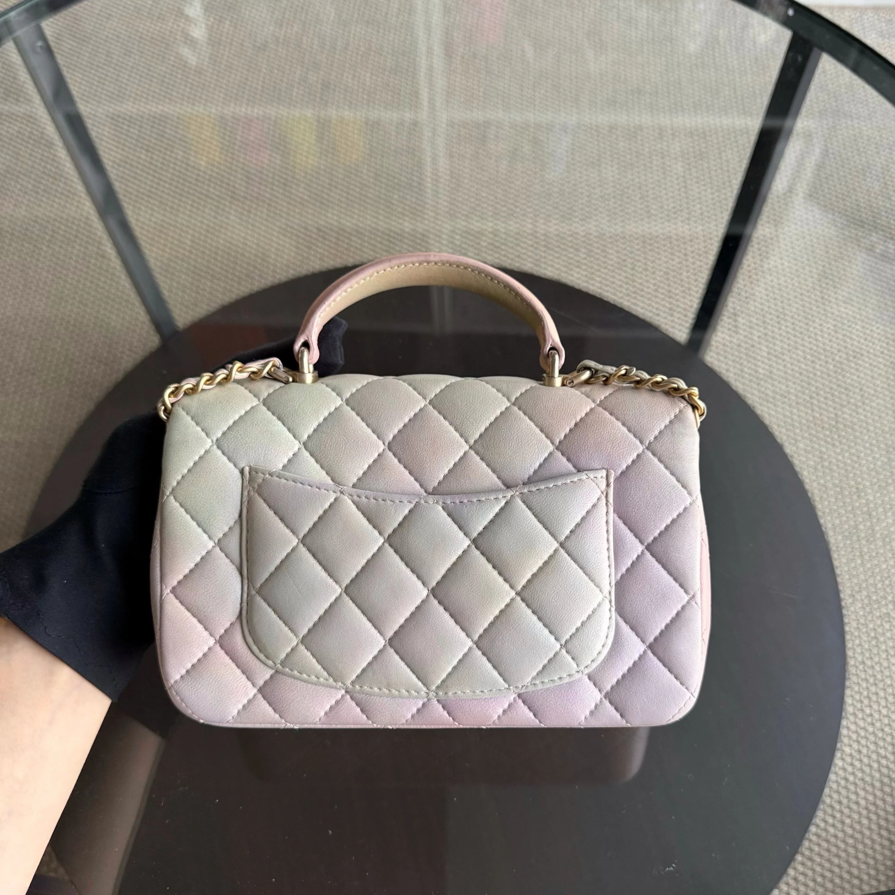 Chanel Classic Flap Mini Top Handle -Quilted Lambskin Ombre Rainbow Gold Hardware Microchip