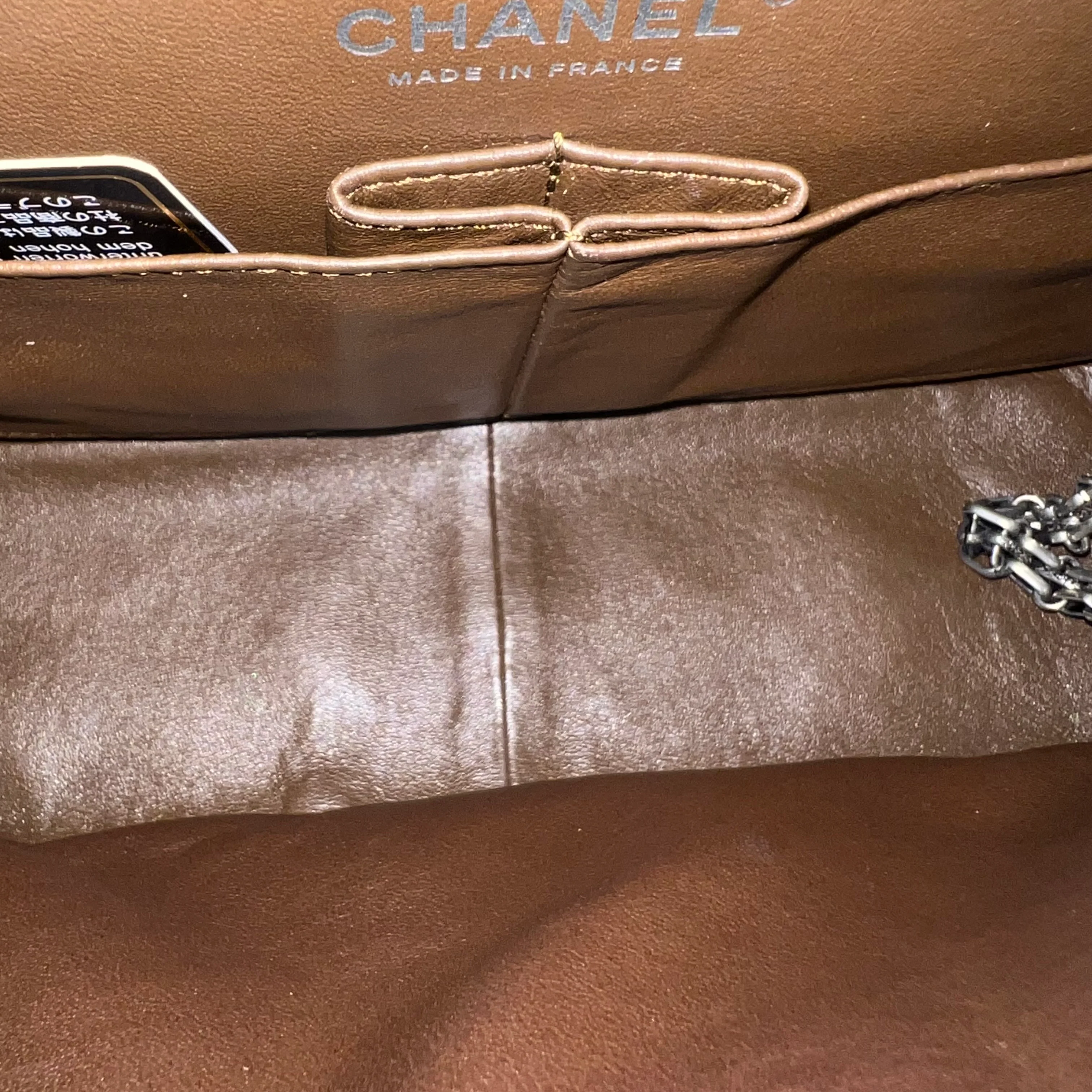 Chanel 2.55 226 Medium 28CM Quilted Calfskin Metallic Brown Bronze Silver Hardware Series 12